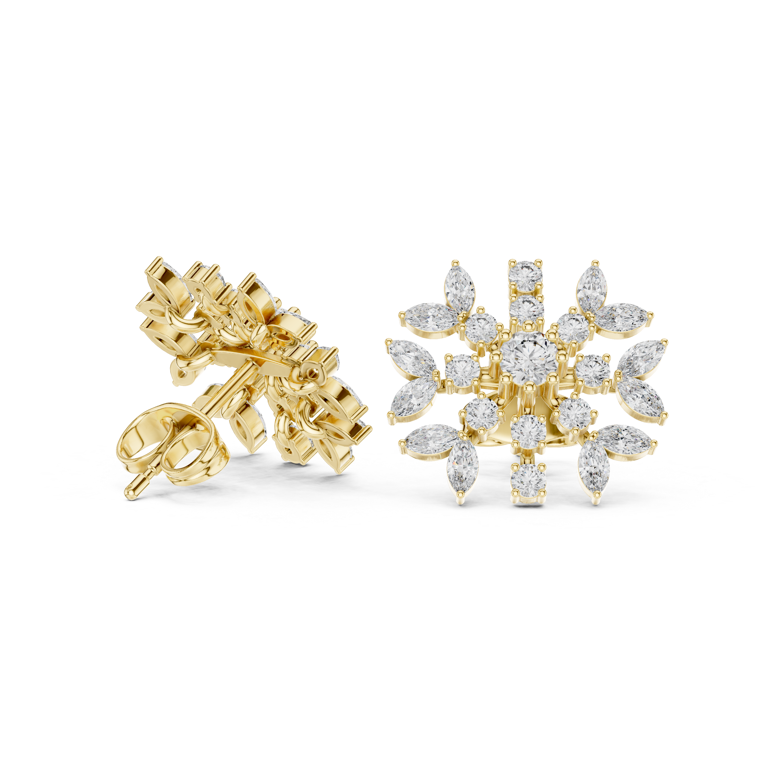 Radiant Snowflake Floral Diamond Stud Earrings