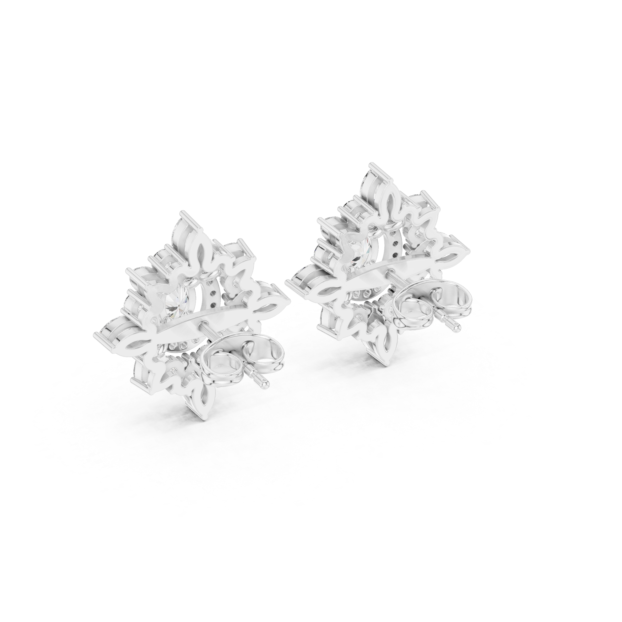 Vintage Halo Floral Diamond Stud Earrings with Oval Center