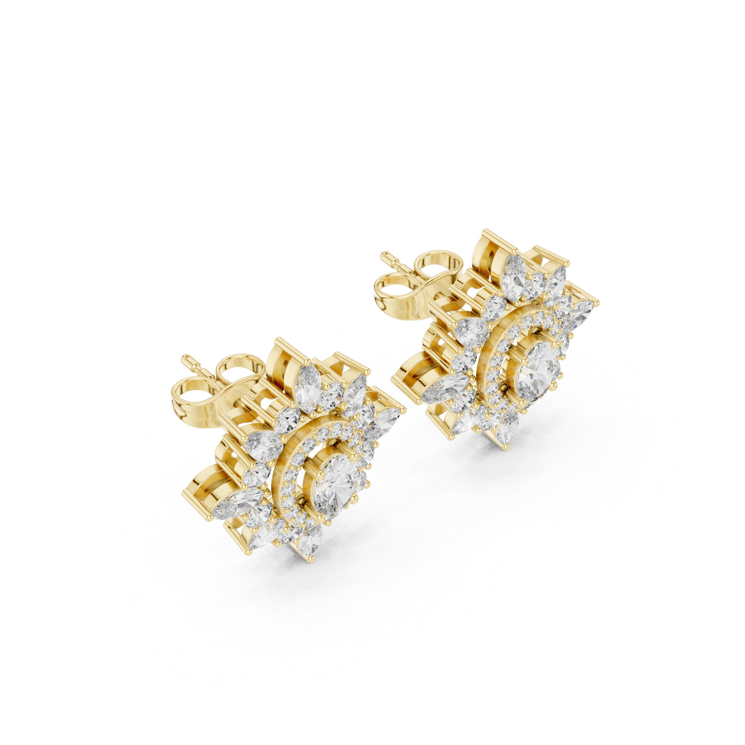 Vintage Halo Floral Diamond Stud Earrings with Oval Center
