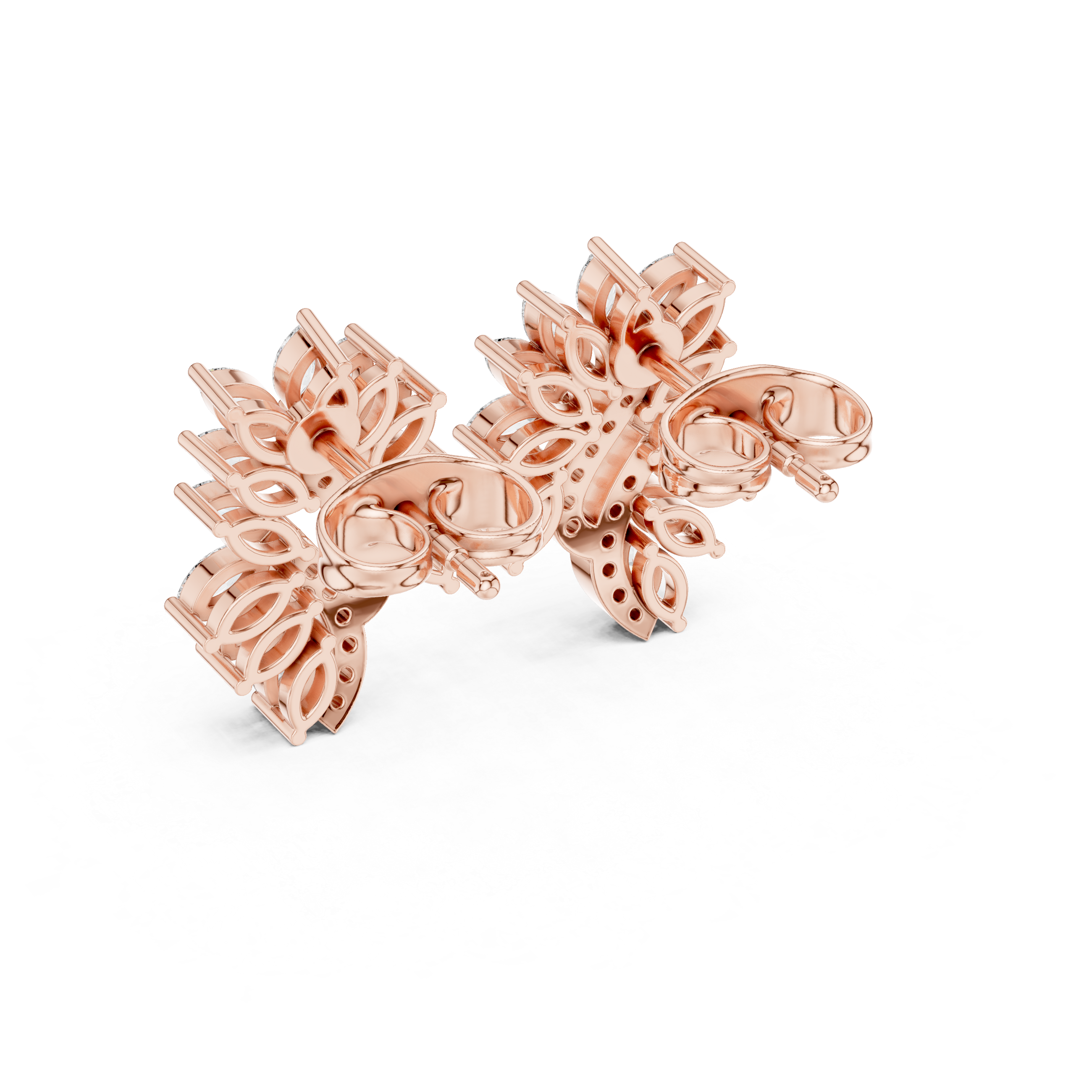 Flowing Marquise Diamond Leaf Drop Stud Earrings