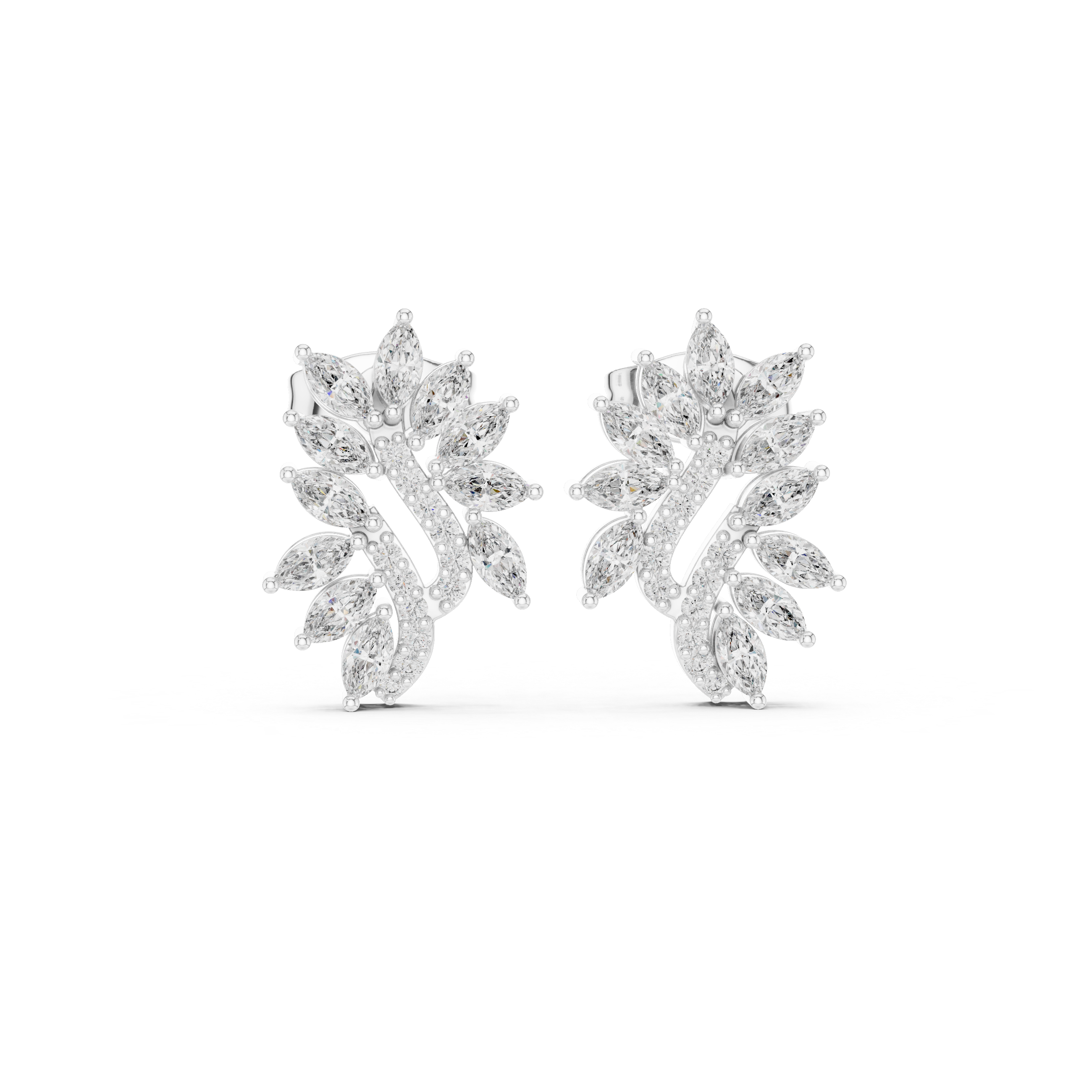 Flowing Marquise Diamond Leaf Drop Stud Earrings