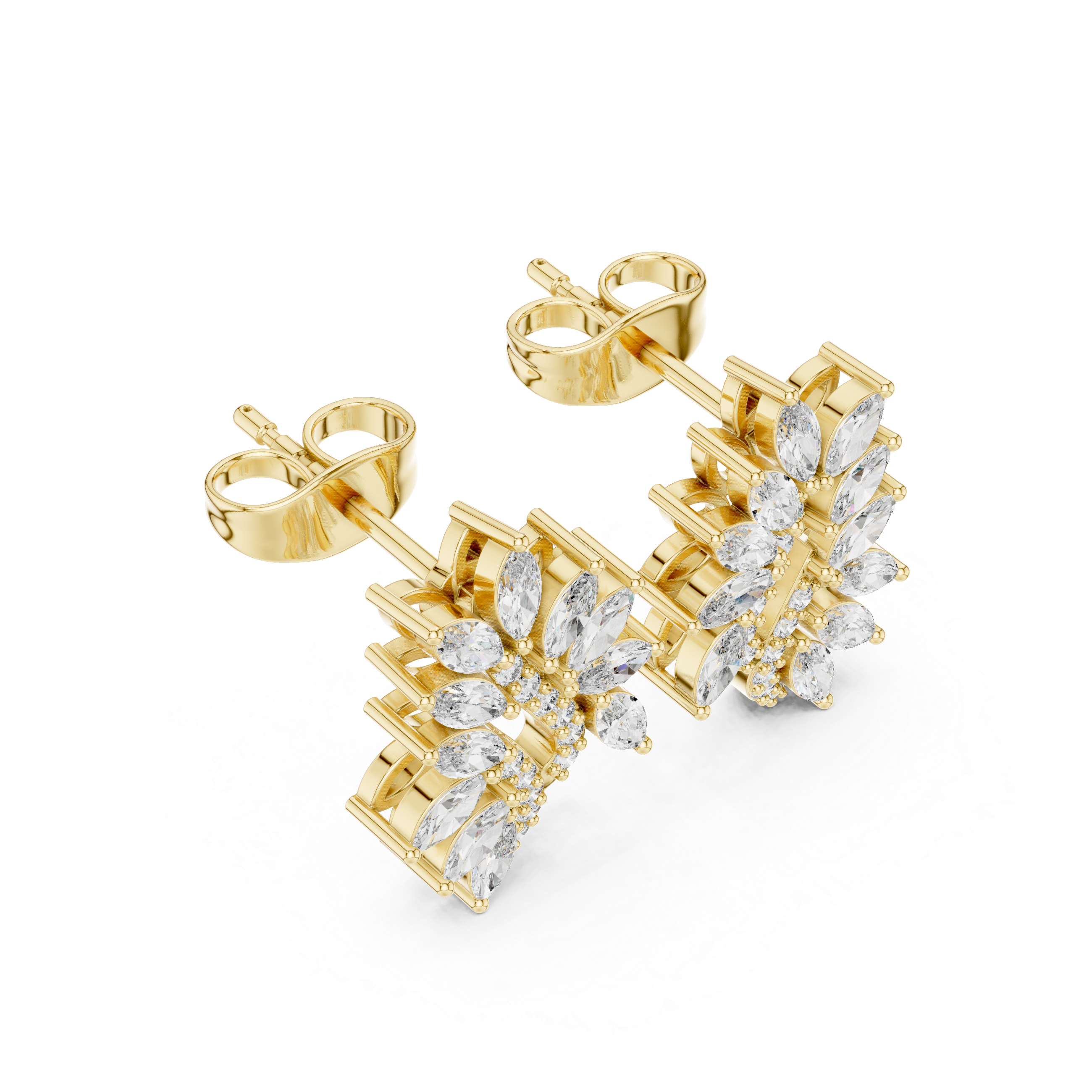Flowing Marquise Diamond Leaf Drop Stud Earrings