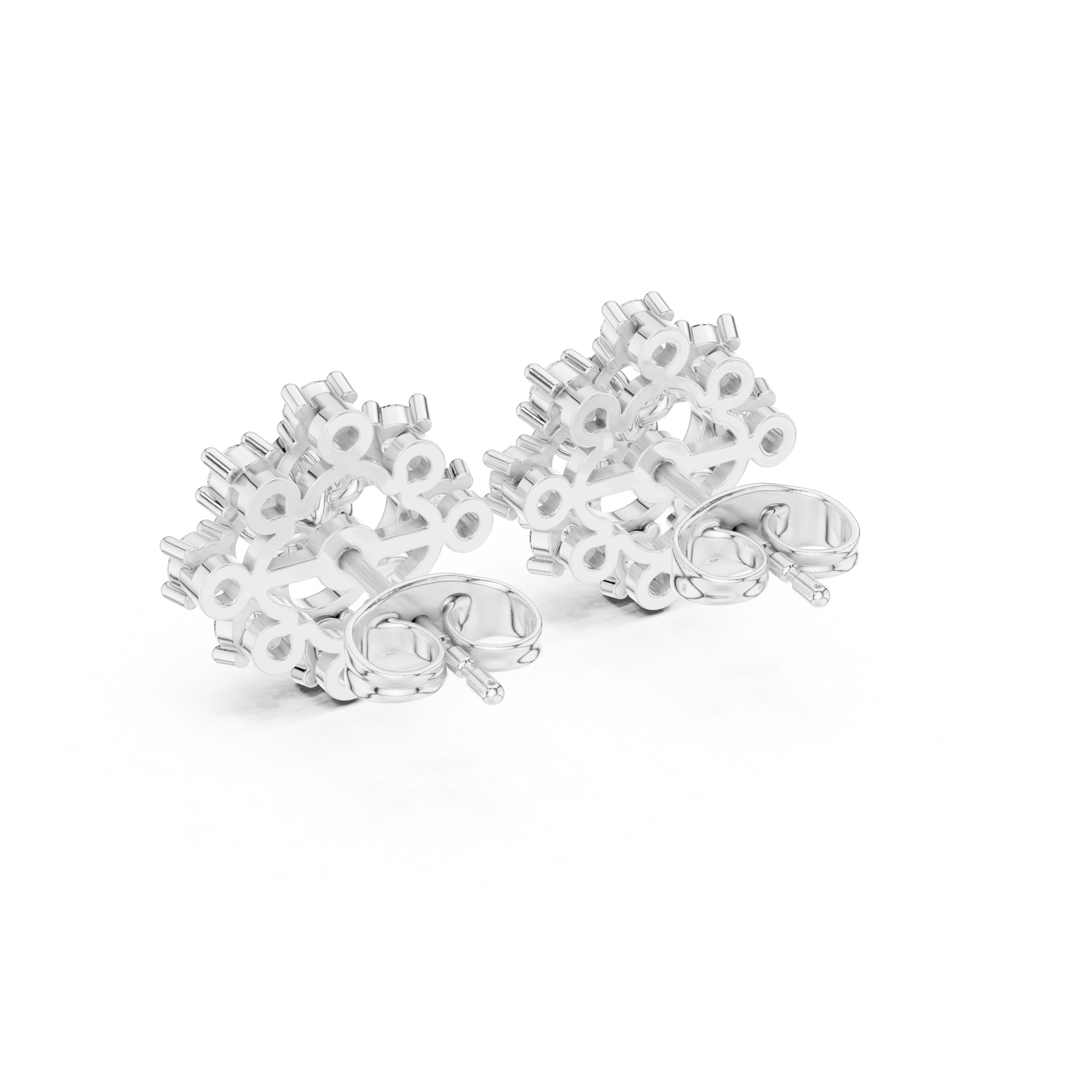 Geometric Floral Princess Cut Diamond Stud Earrings