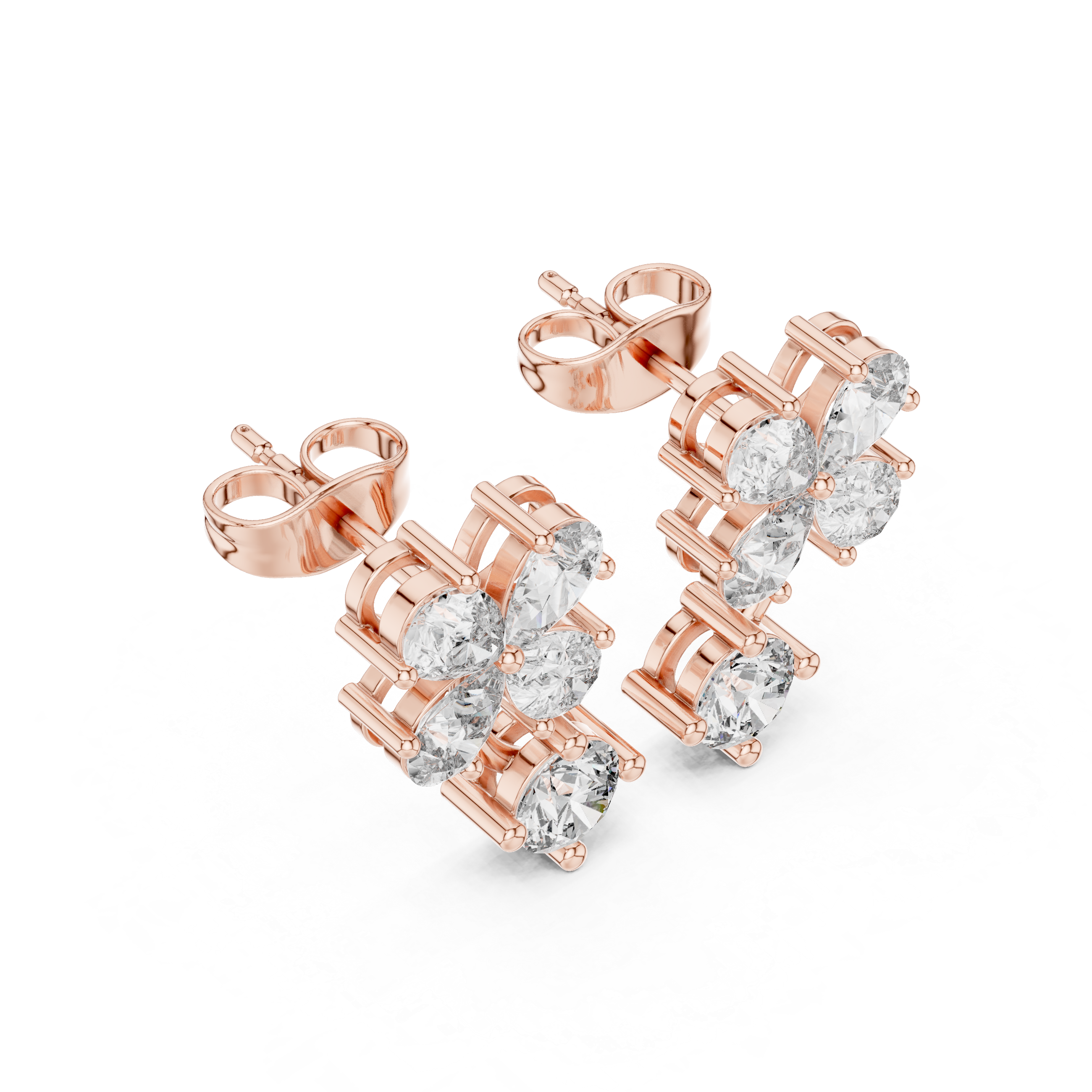 Floral Drop Diamond Stud Earrings