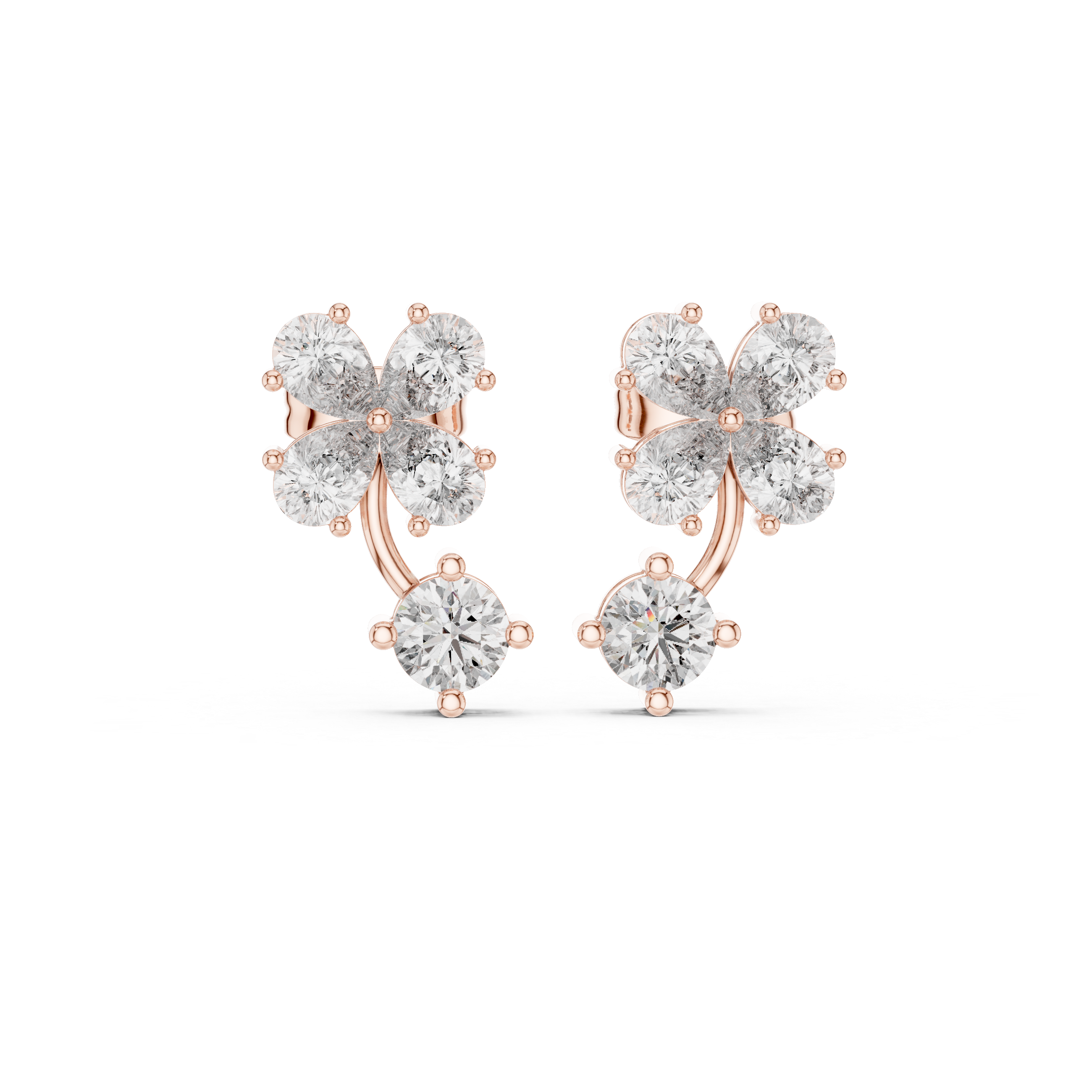 Floral Drop Diamond Stud Earrings
