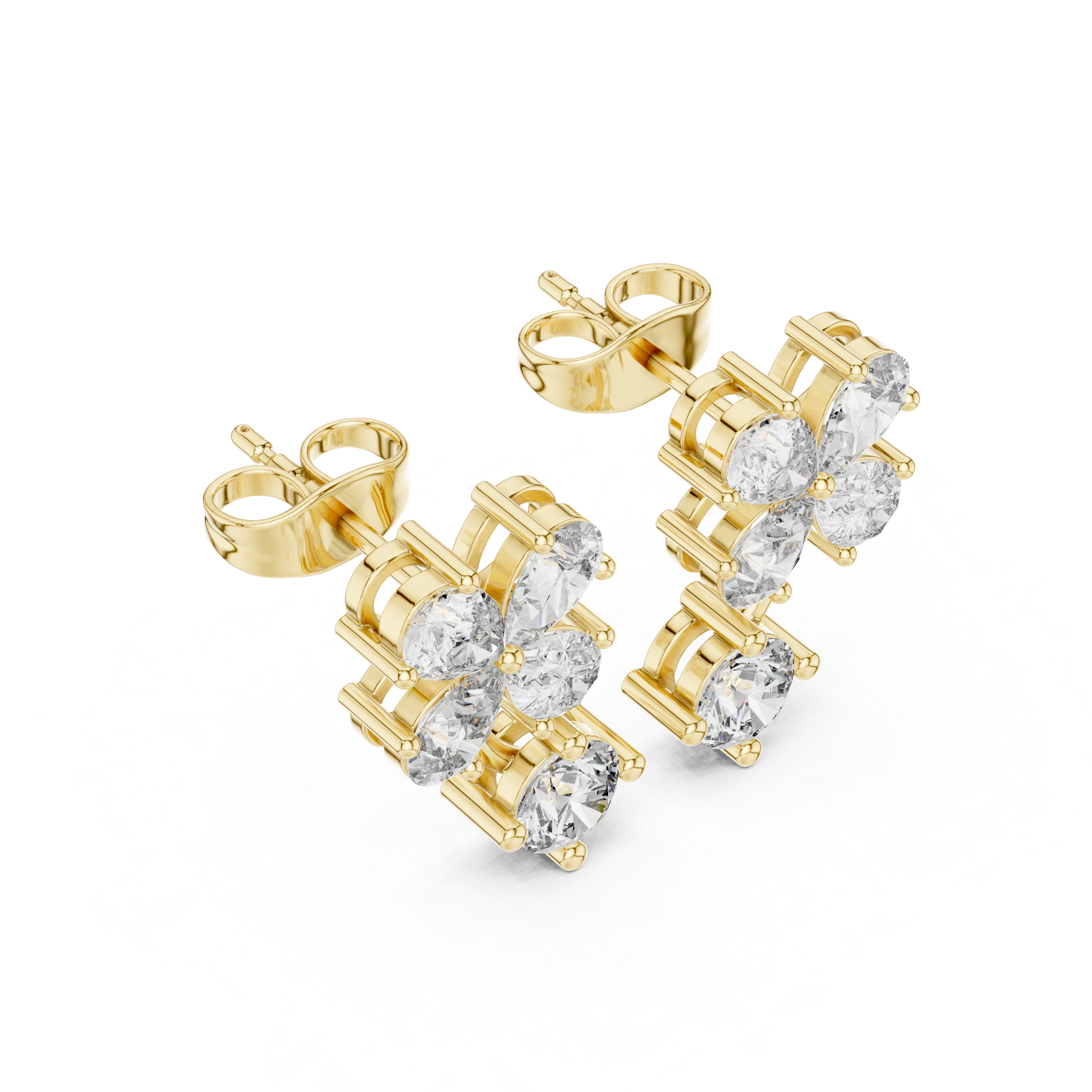 Floral Drop Diamond Stud Earrings