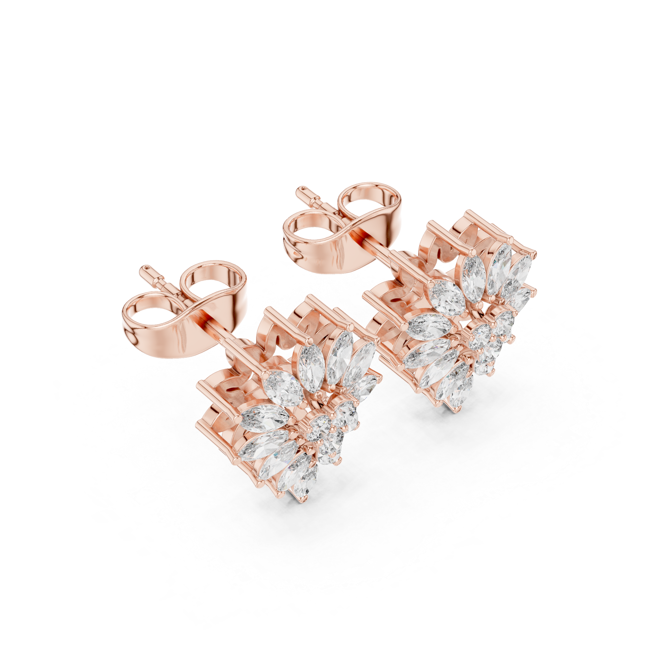 Floral Marquise Diamond Cluster Stud Earrings