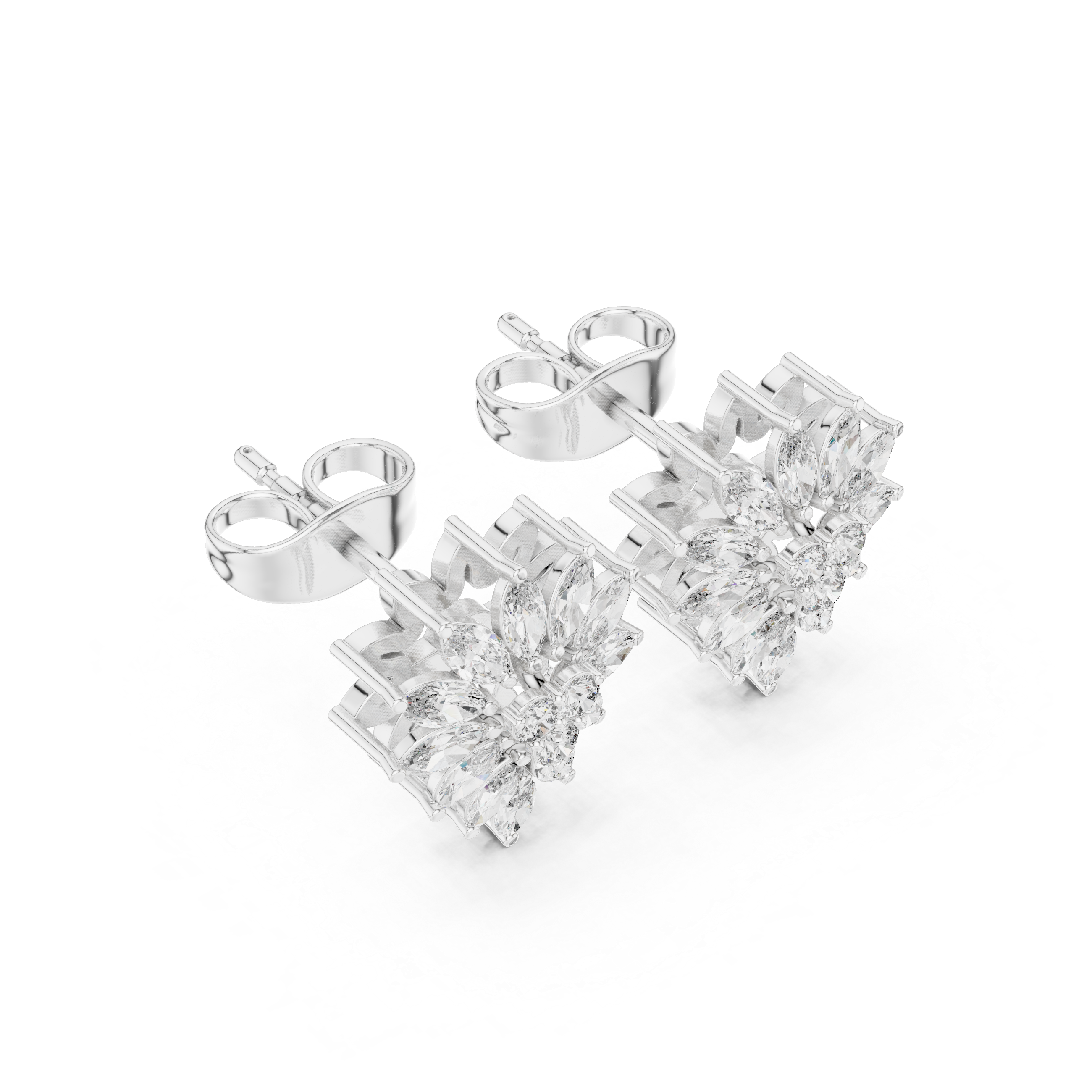 Floral Marquise Diamond Cluster Stud Earrings