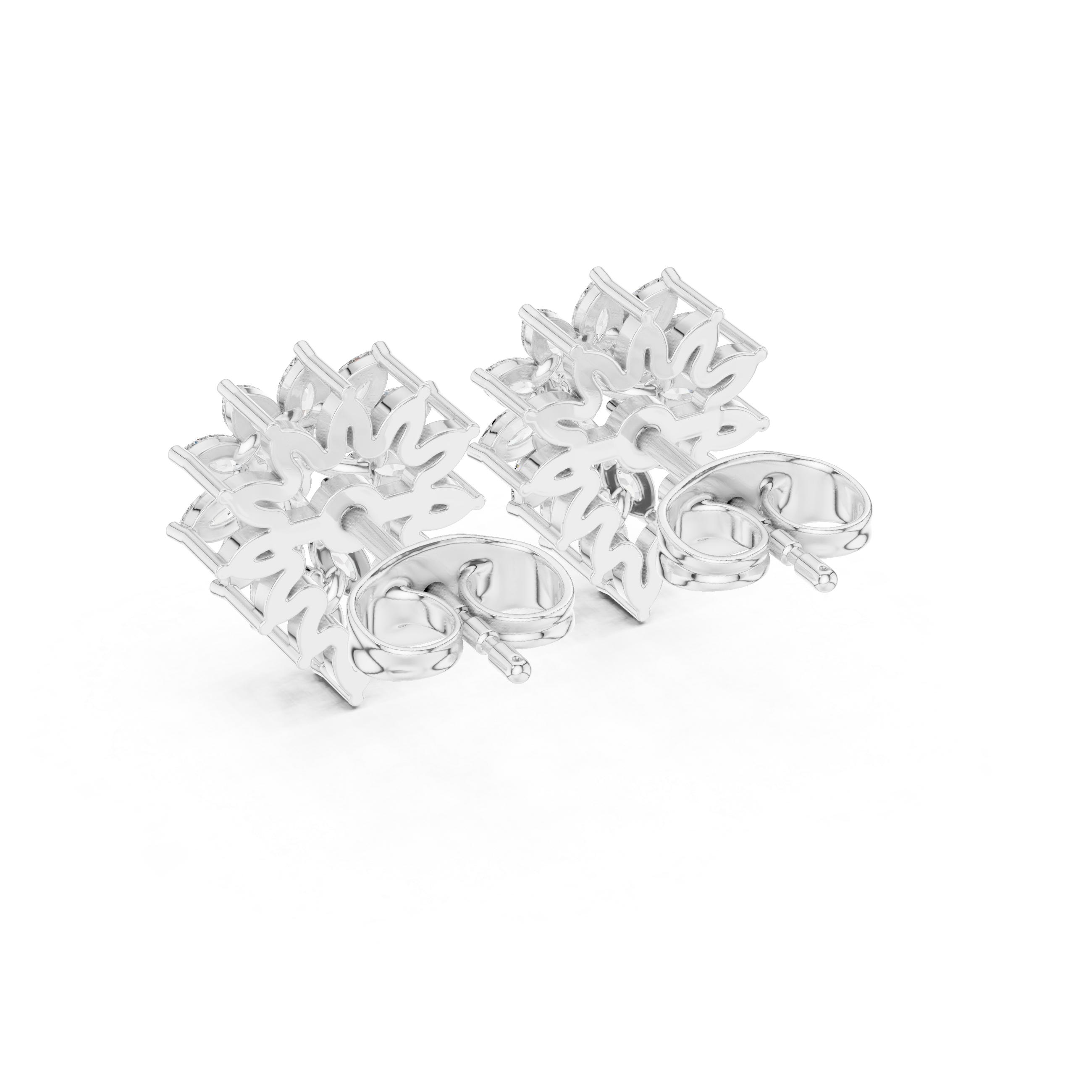 Floral Marquise Diamond Cluster Stud Earrings