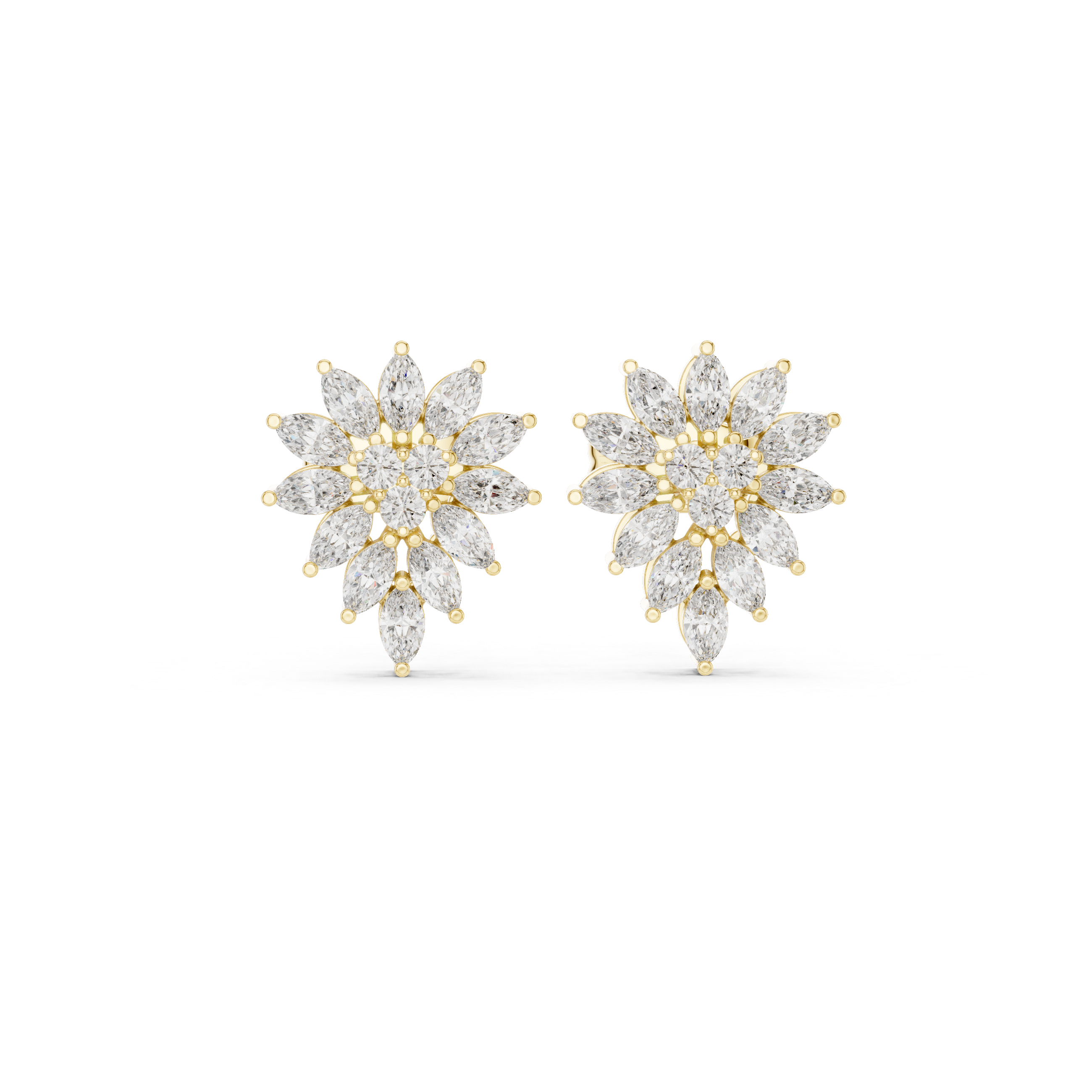 Floral Marquise Diamond Cluster Stud Earrings