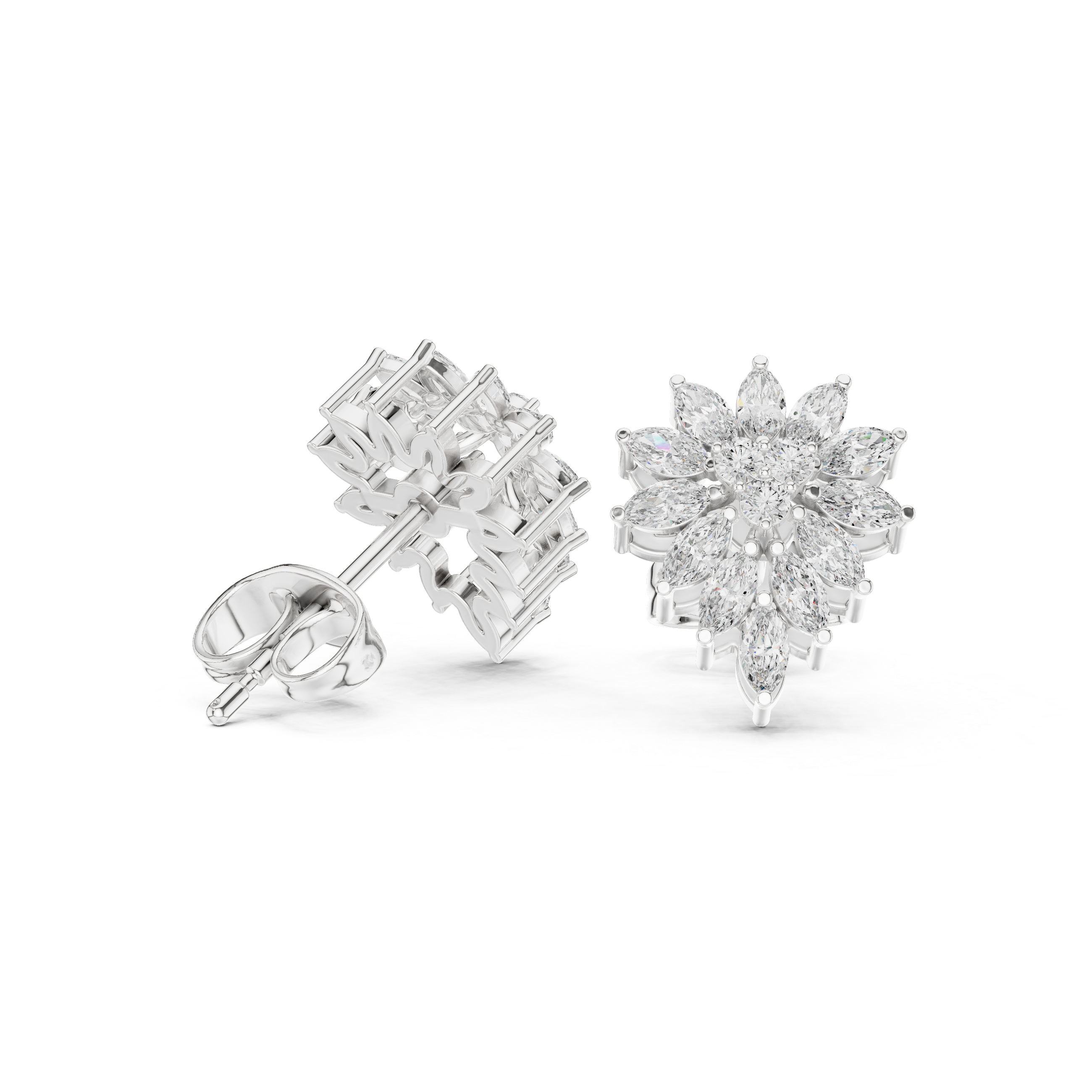 Floral Marquise Diamond Cluster Stud Earrings