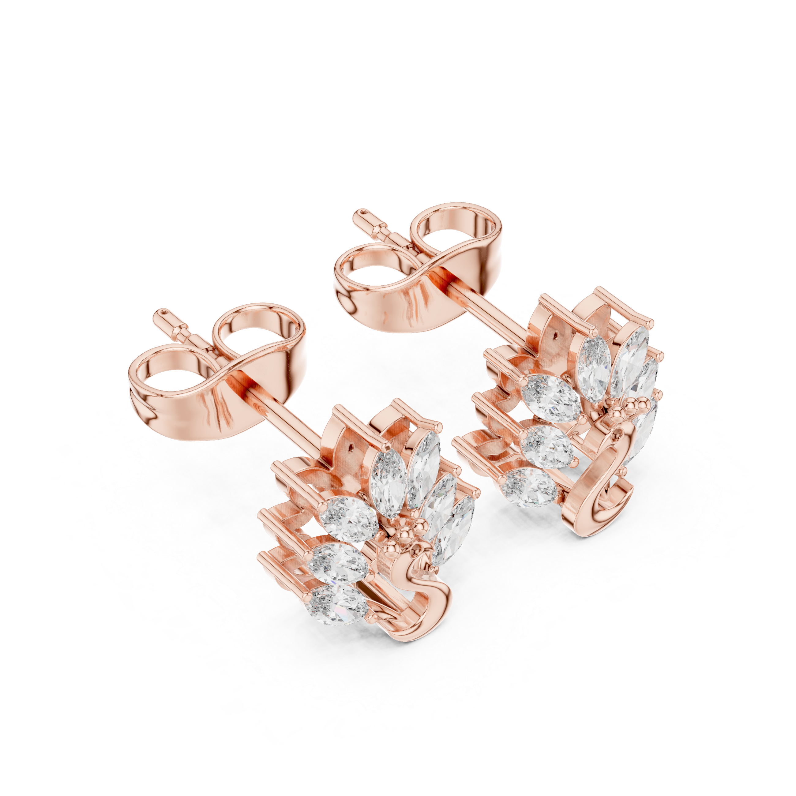 Swan Motif Marquise Diamond Stud Earrings