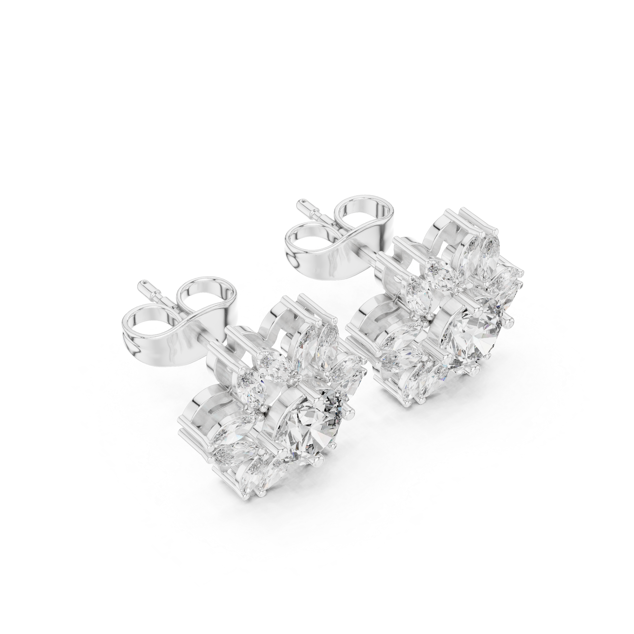 Marquise Halo Diamond Floral Stud Earrings
