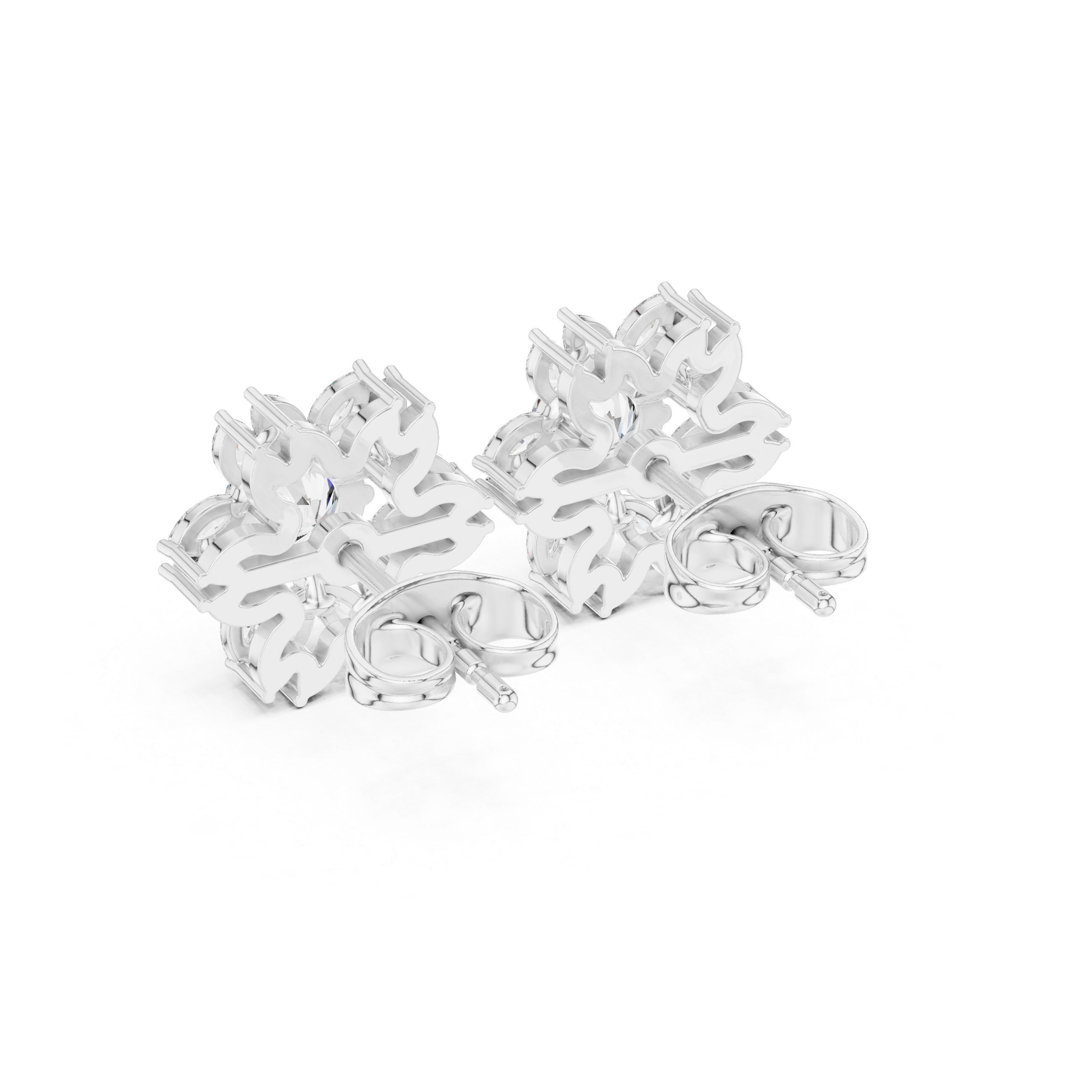 Marquise Halo Diamond Floral Stud Earrings