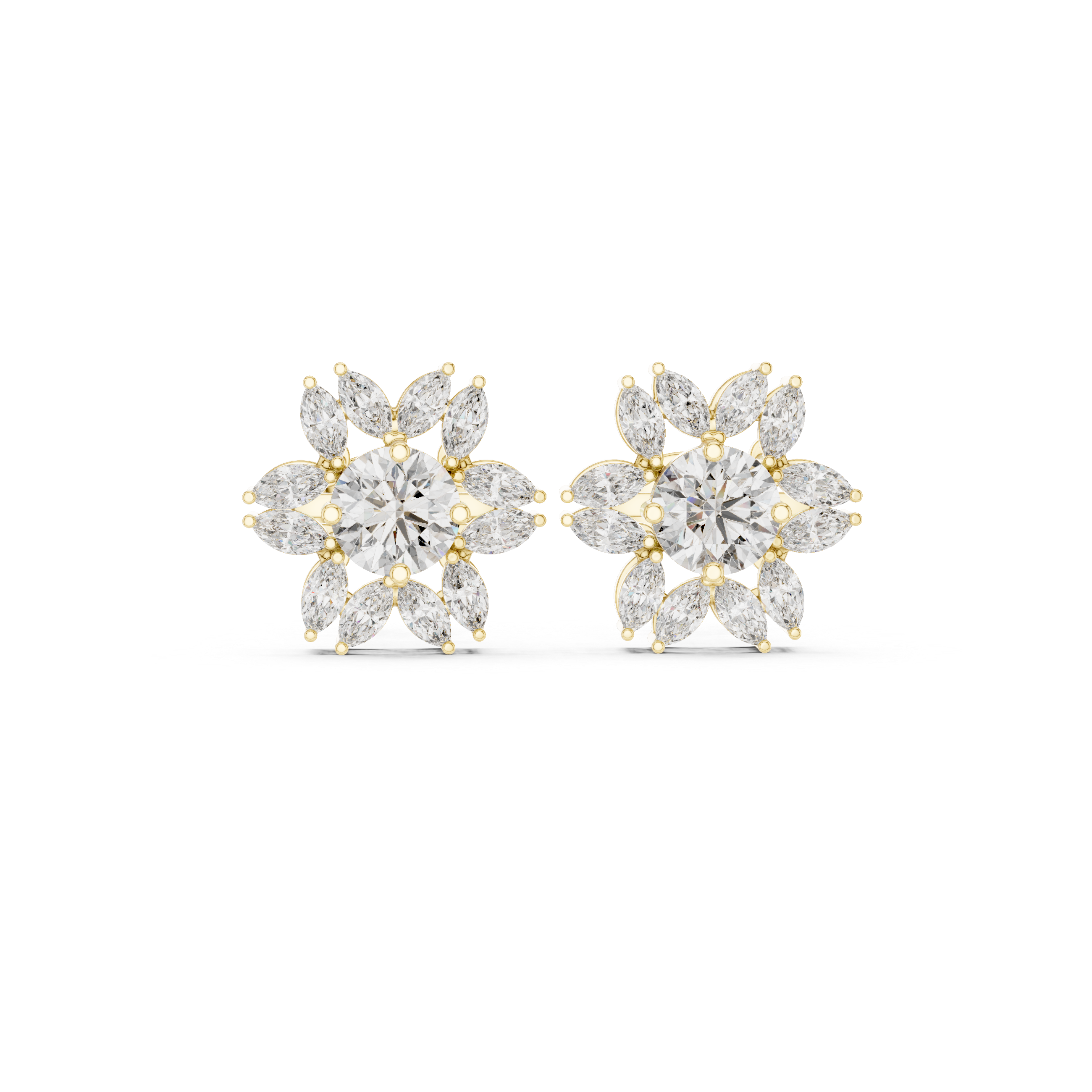 Marquise Halo Diamond Floral Stud Earrings