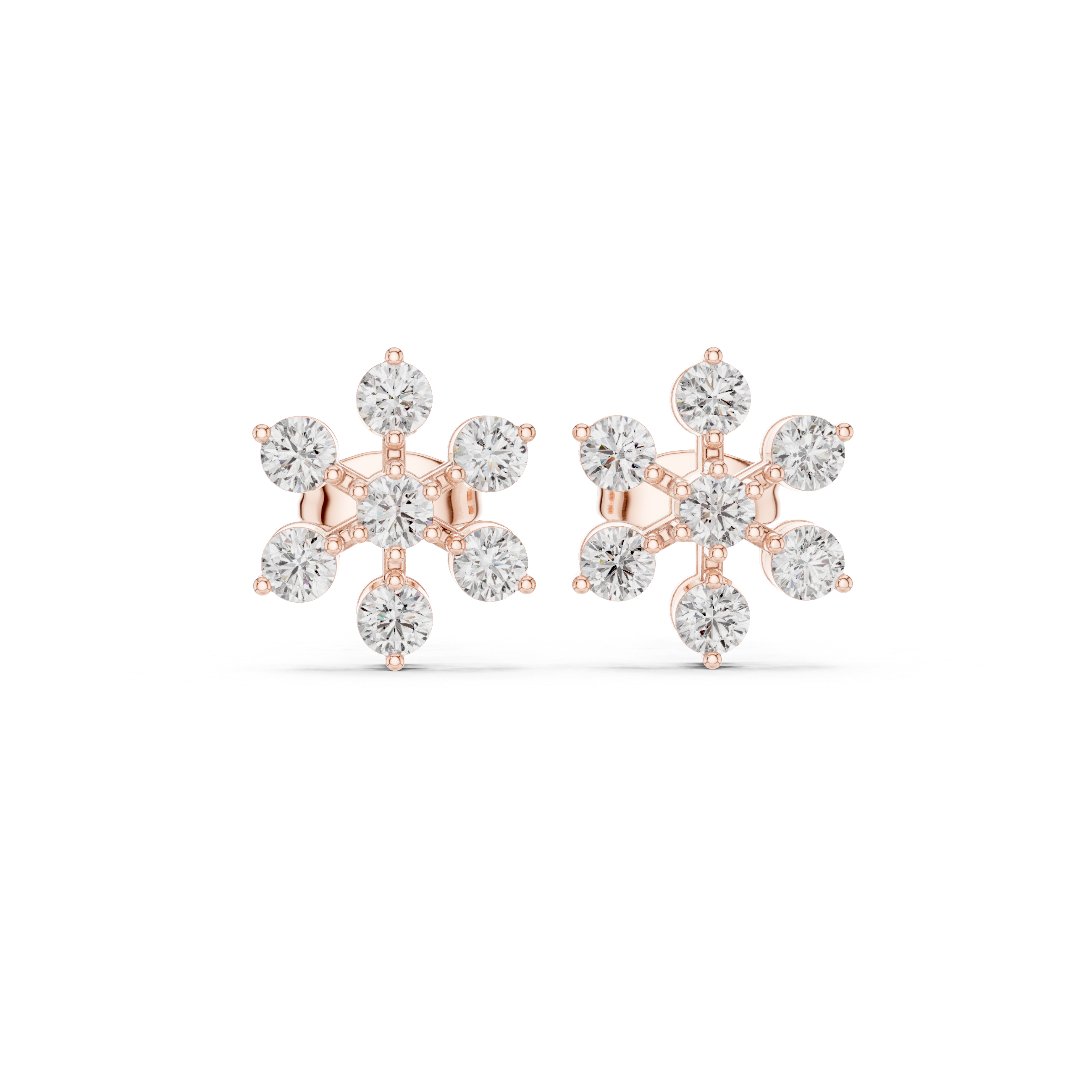 Minimalist Round Diamond Snowflake Stud Earrings