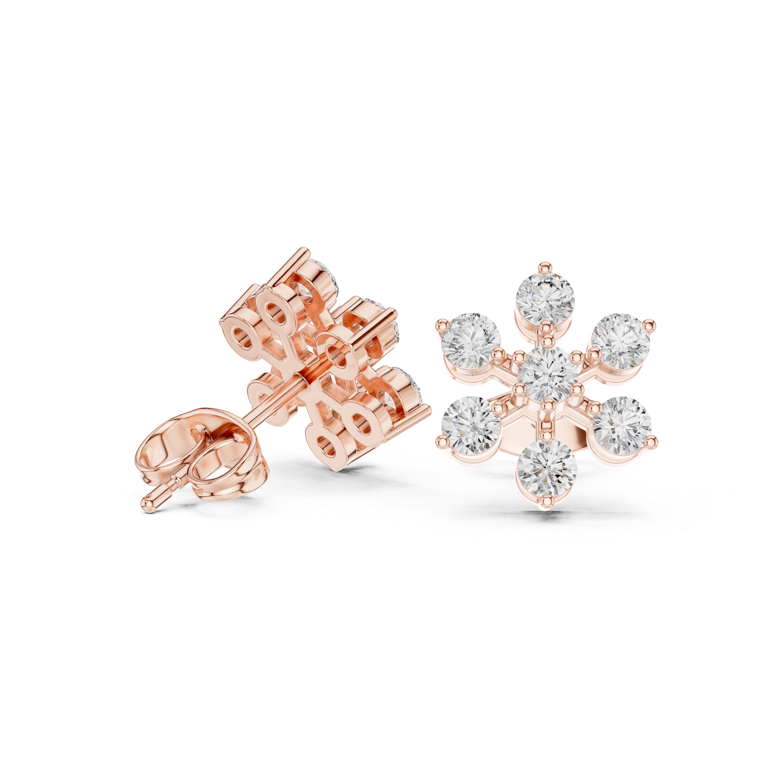 Minimalist Round Diamond Snowflake Stud Earrings