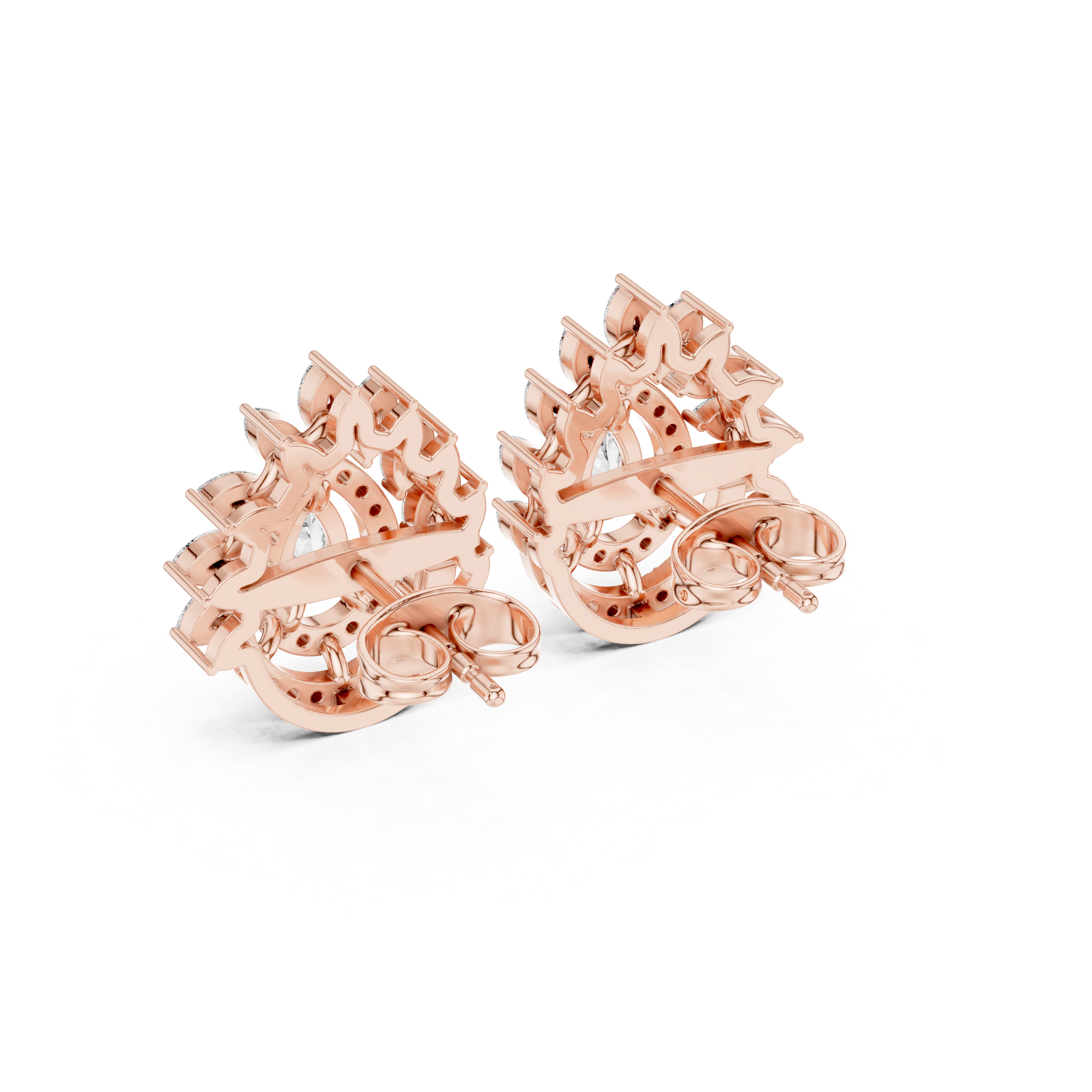 Pear Halo Marquise Diamond Statement Stud Earrings