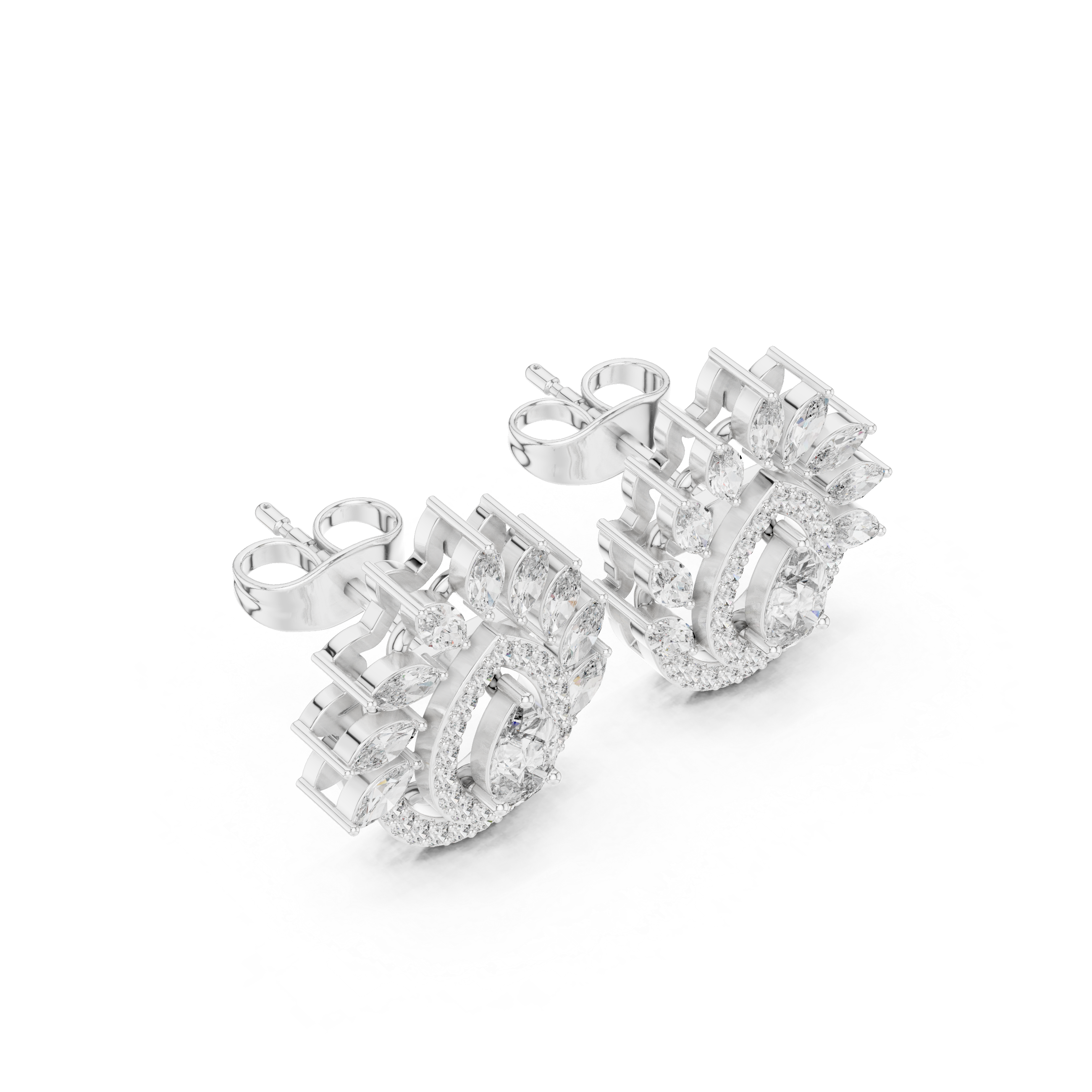 Pear Halo Marquise Diamond Statement Stud Earrings