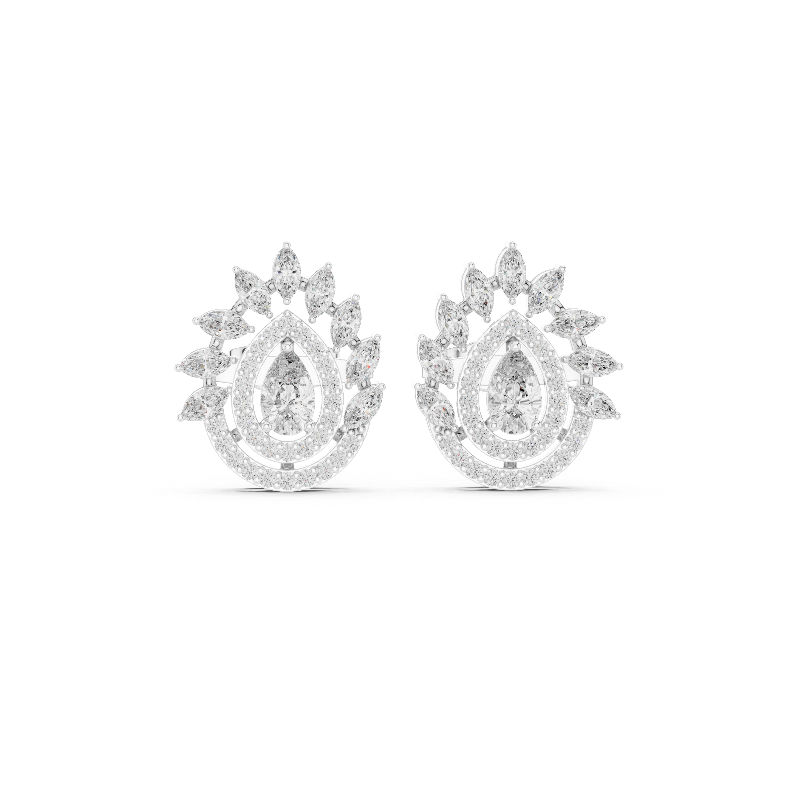 Pear Halo Marquise Diamond Statement Stud Earrings
