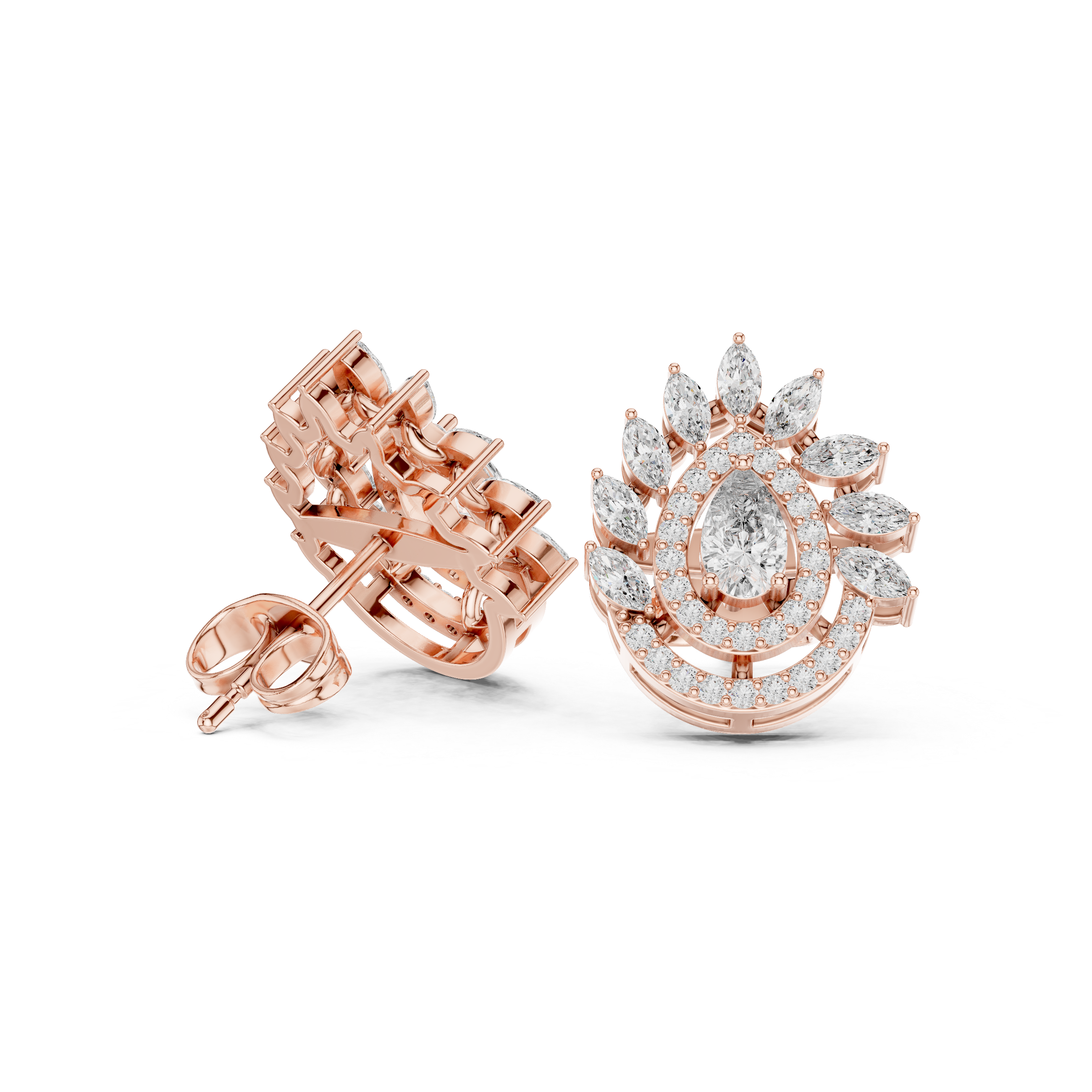 Pear Halo Marquise Diamond Statement Stud Earrings