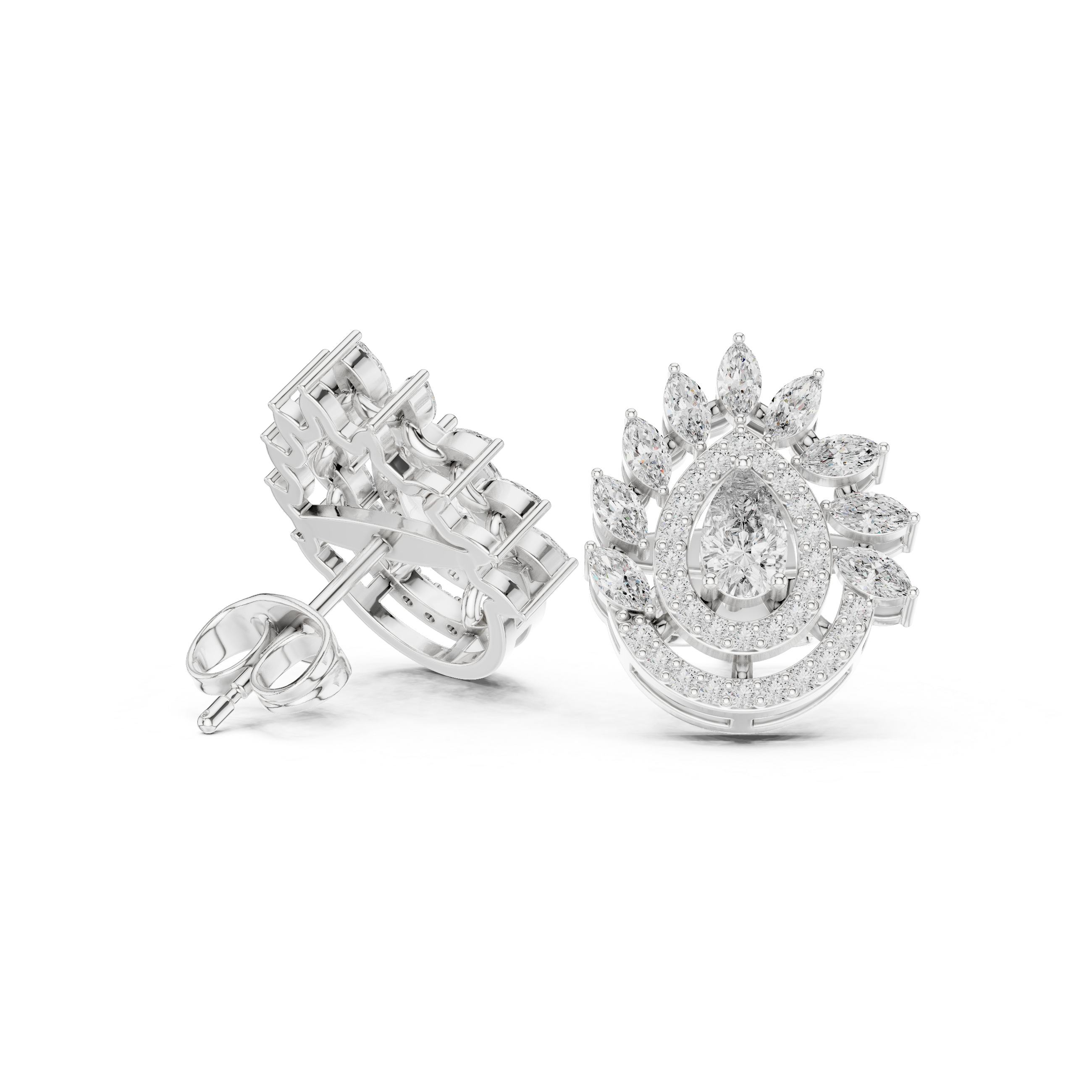Pear Halo Marquise Diamond Statement Stud Earrings