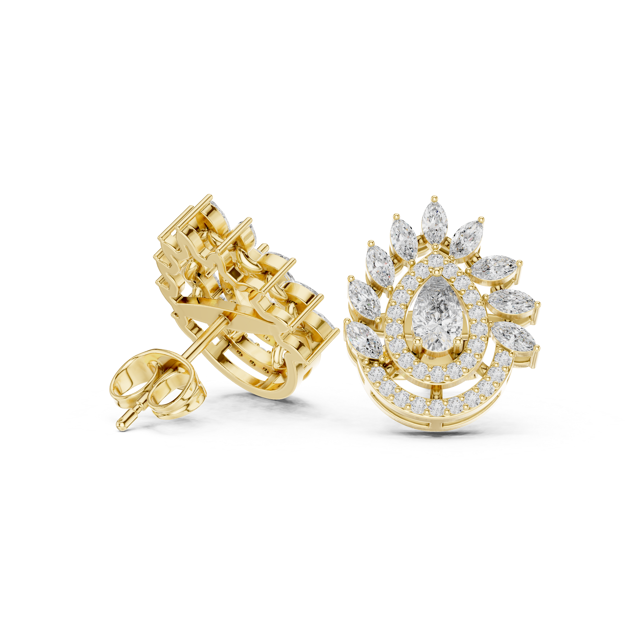 Pear Halo Marquise Diamond Statement Stud Earrings