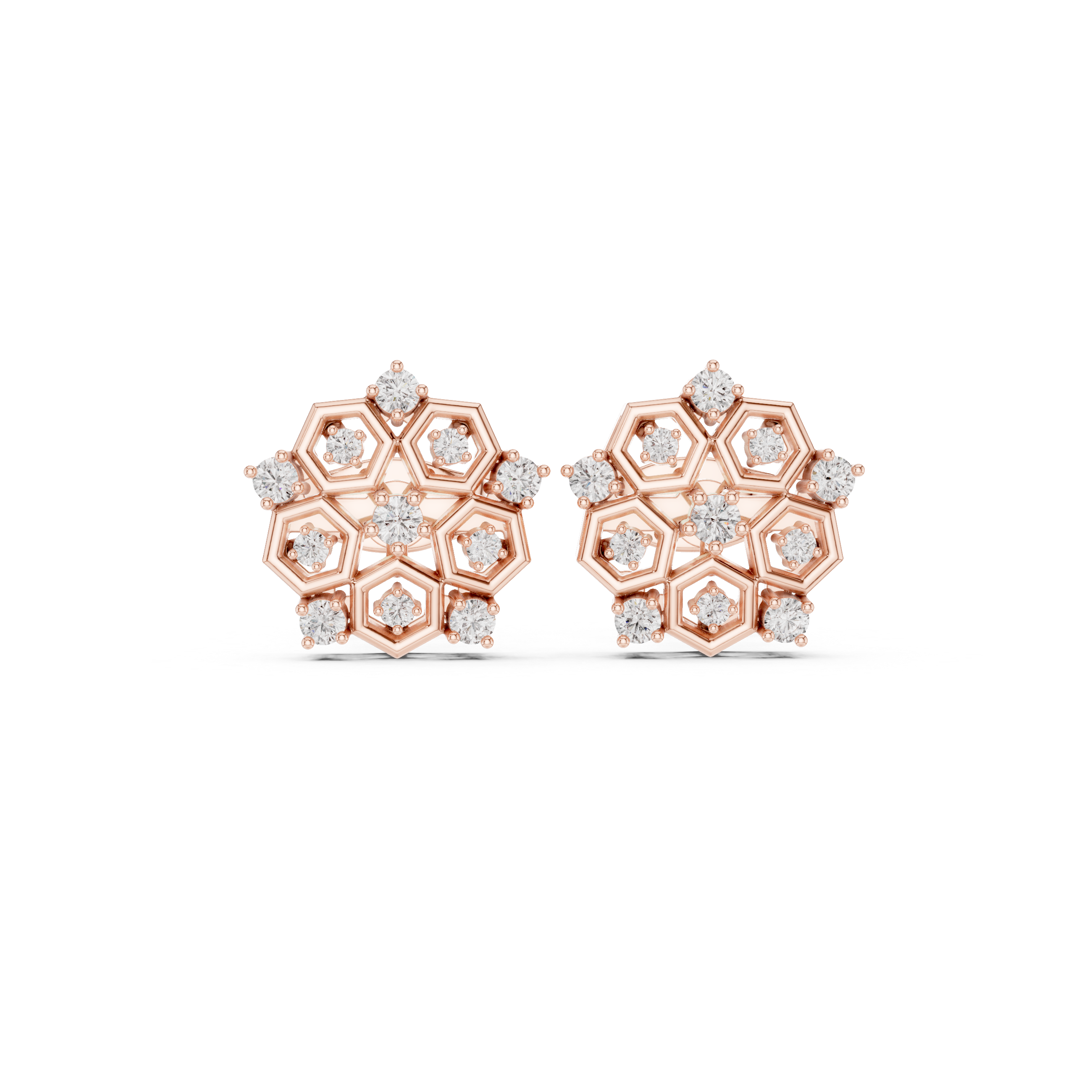 Hexagon Honeycomb Diamond Cluster Stud Earrings