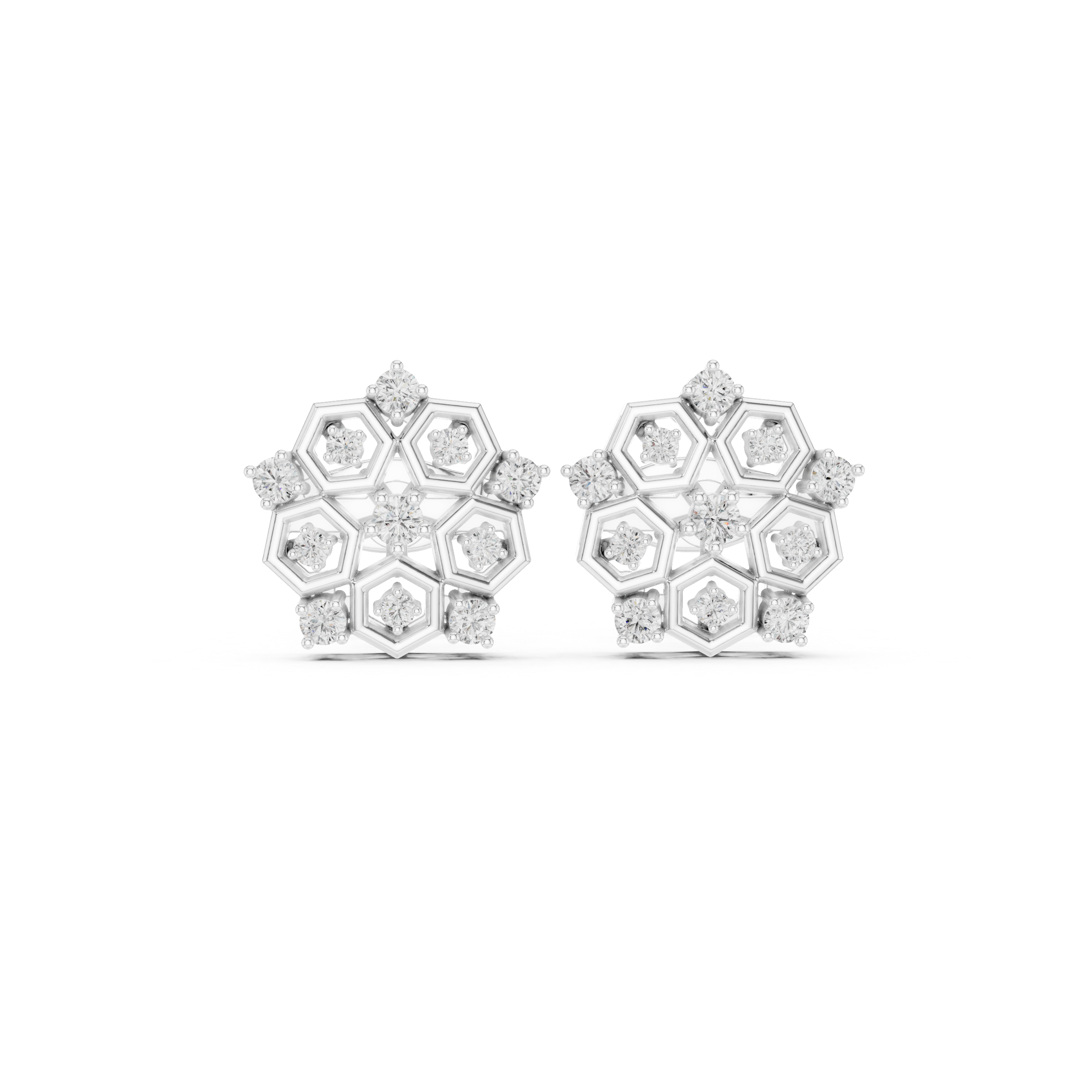 Hexagon Honeycomb Diamond Cluster Stud Earrings
