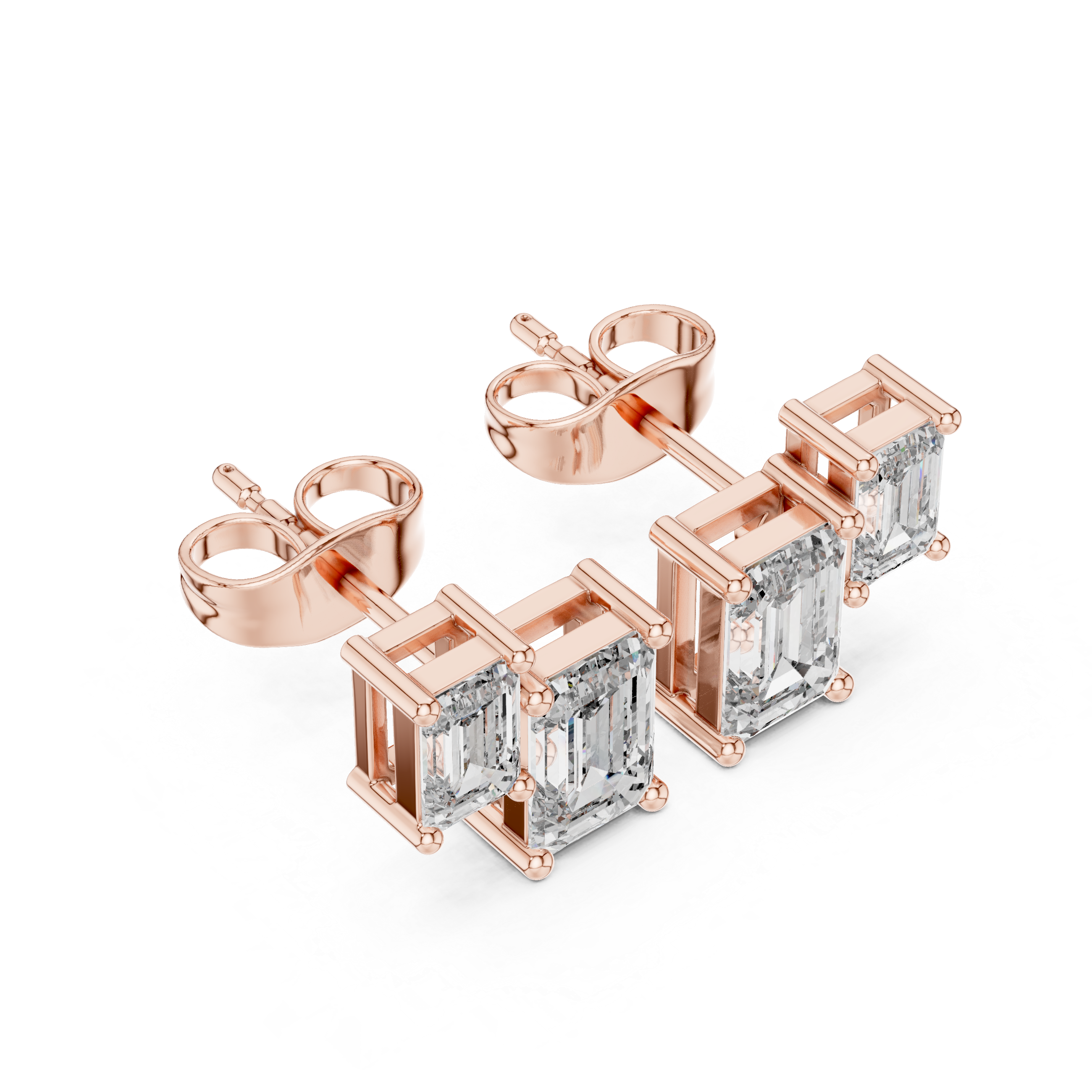 Emerald Cut Diamond Bar Stud Earrings