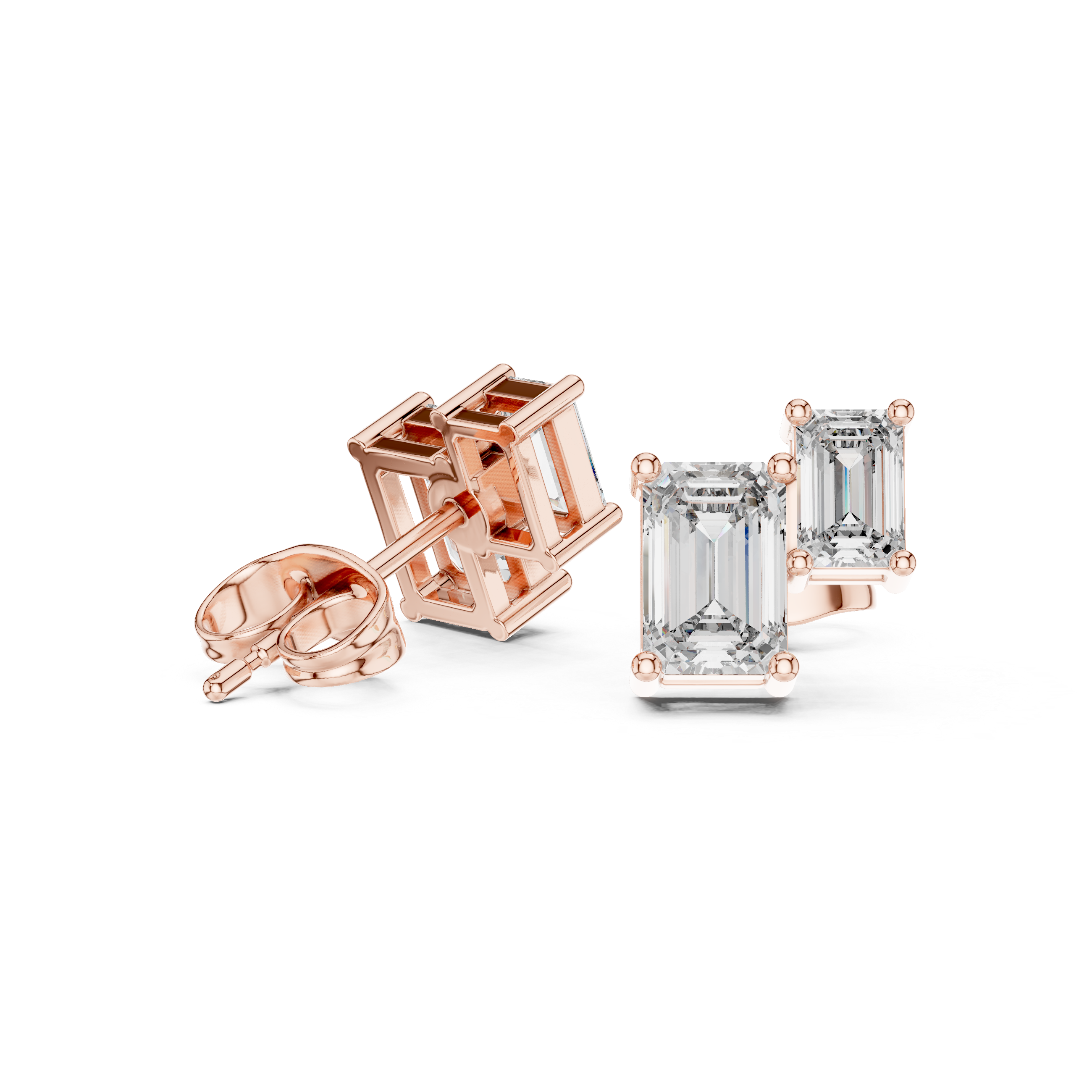 Emerald Cut Diamond Bar Stud Earrings