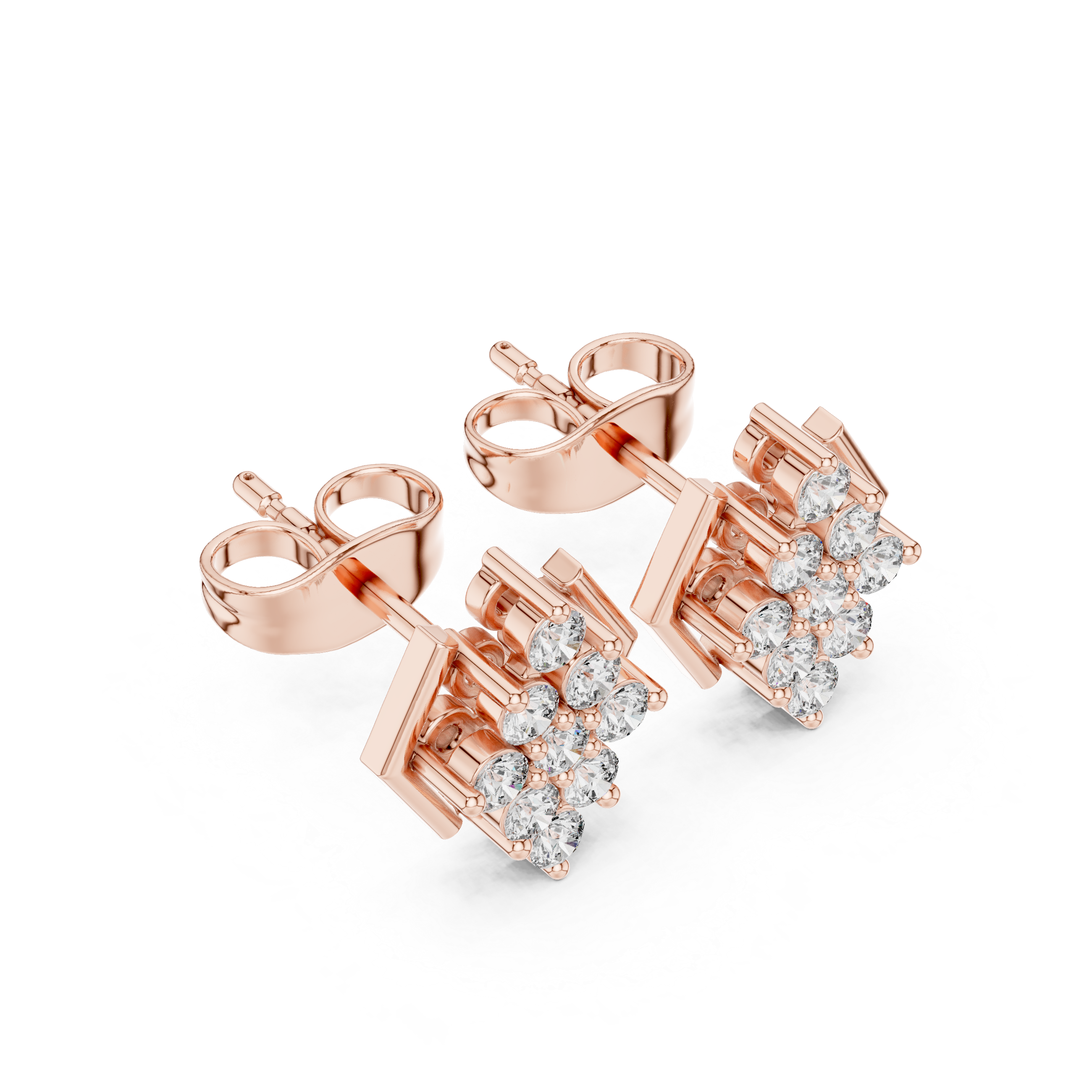 Geometric Hexagon Diamond Cluster Stud Earrings