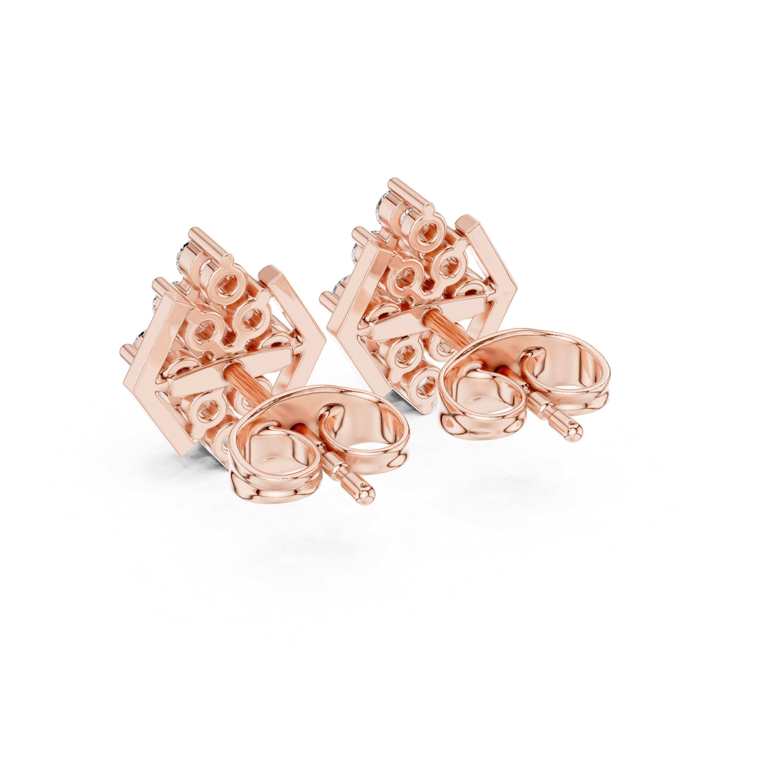 Geometric Hexagon Diamond Cluster Stud Earrings