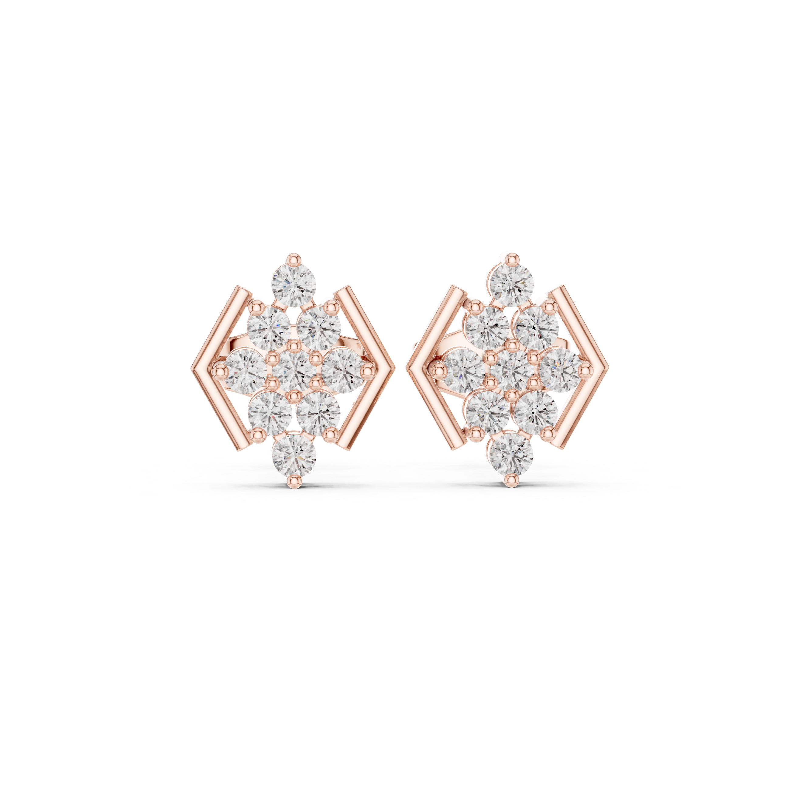 Geometric Hexagon Diamond Cluster Stud Earrings