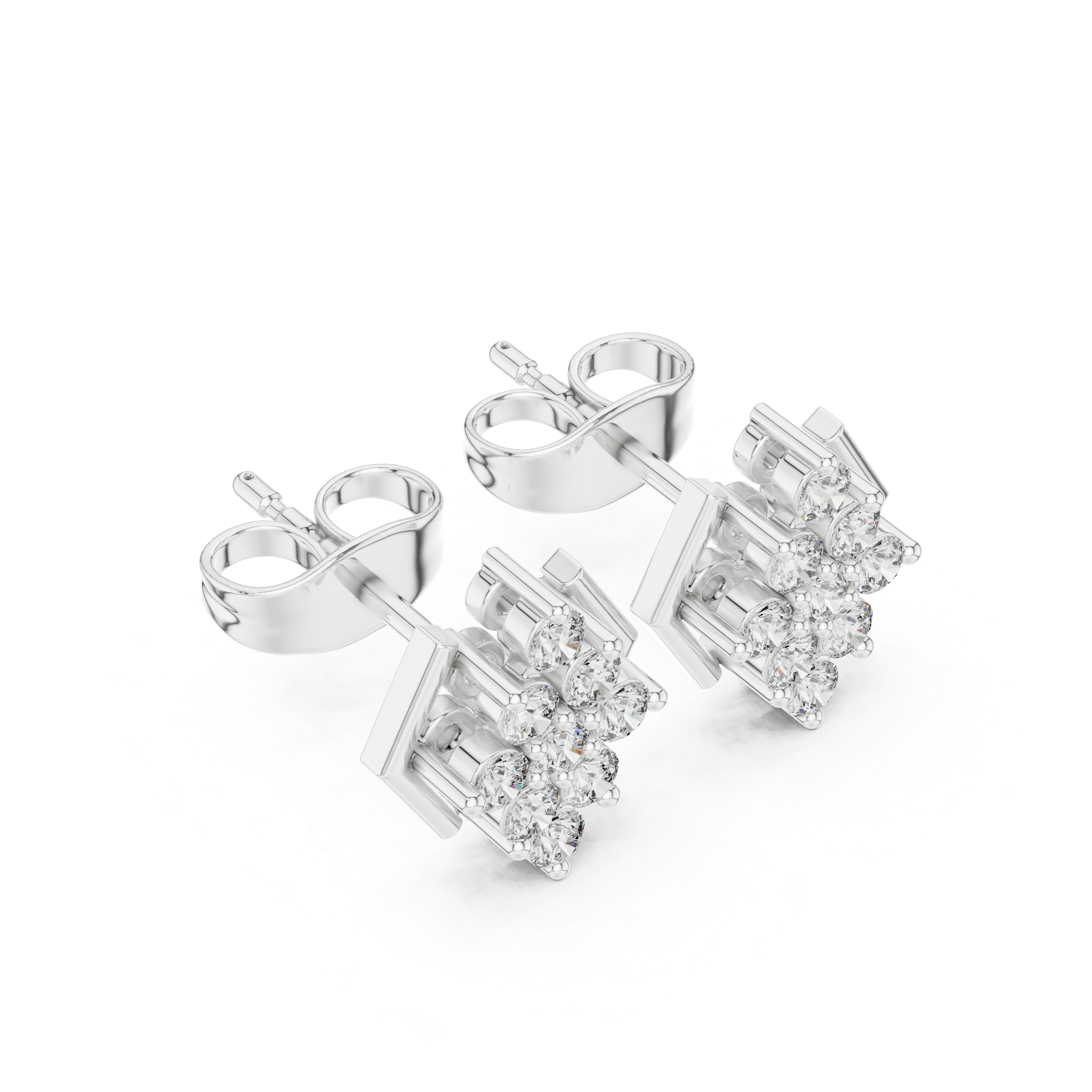 Geometric Hexagon Diamond Cluster Stud Earrings