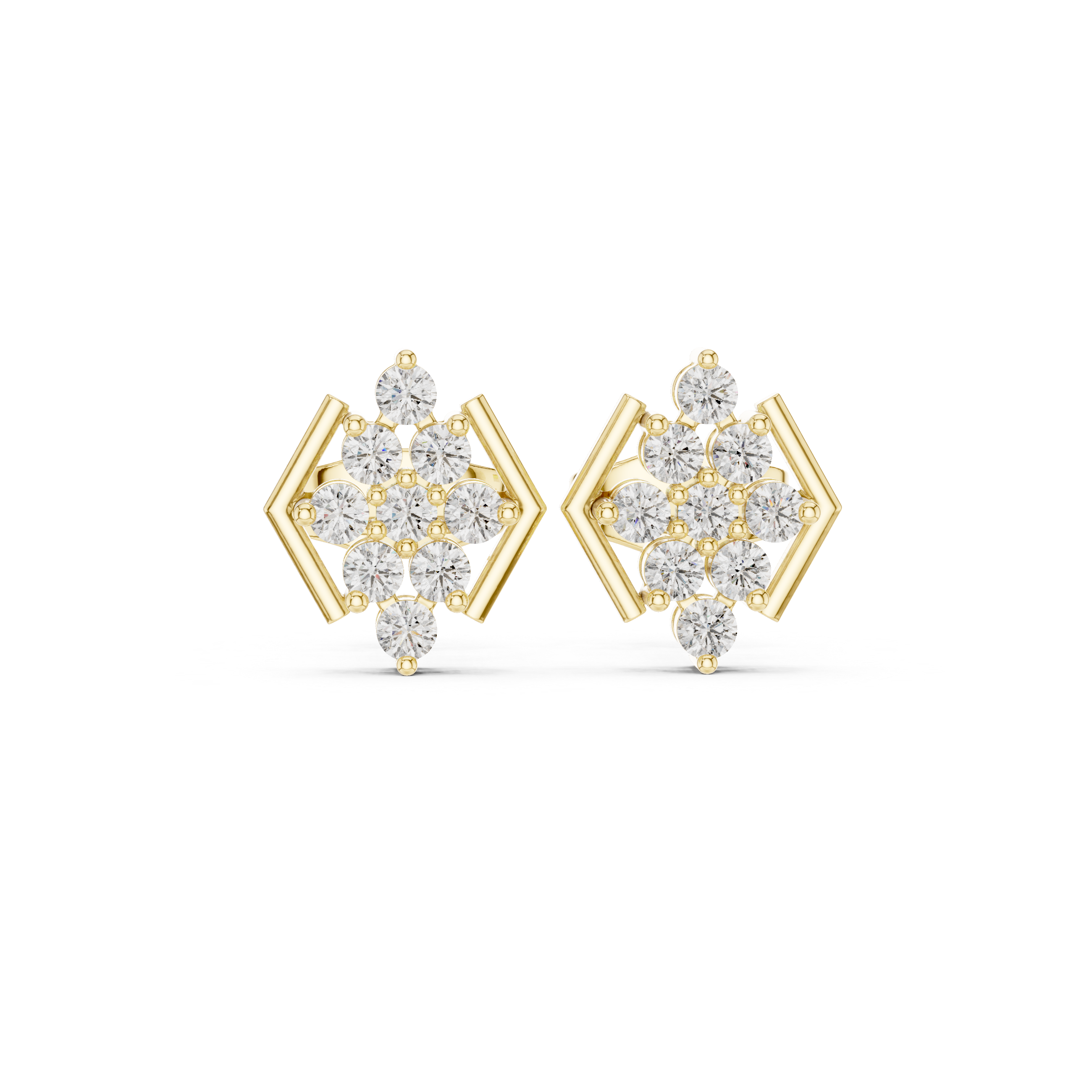Geometric Hexagon Diamond Cluster Stud Earrings