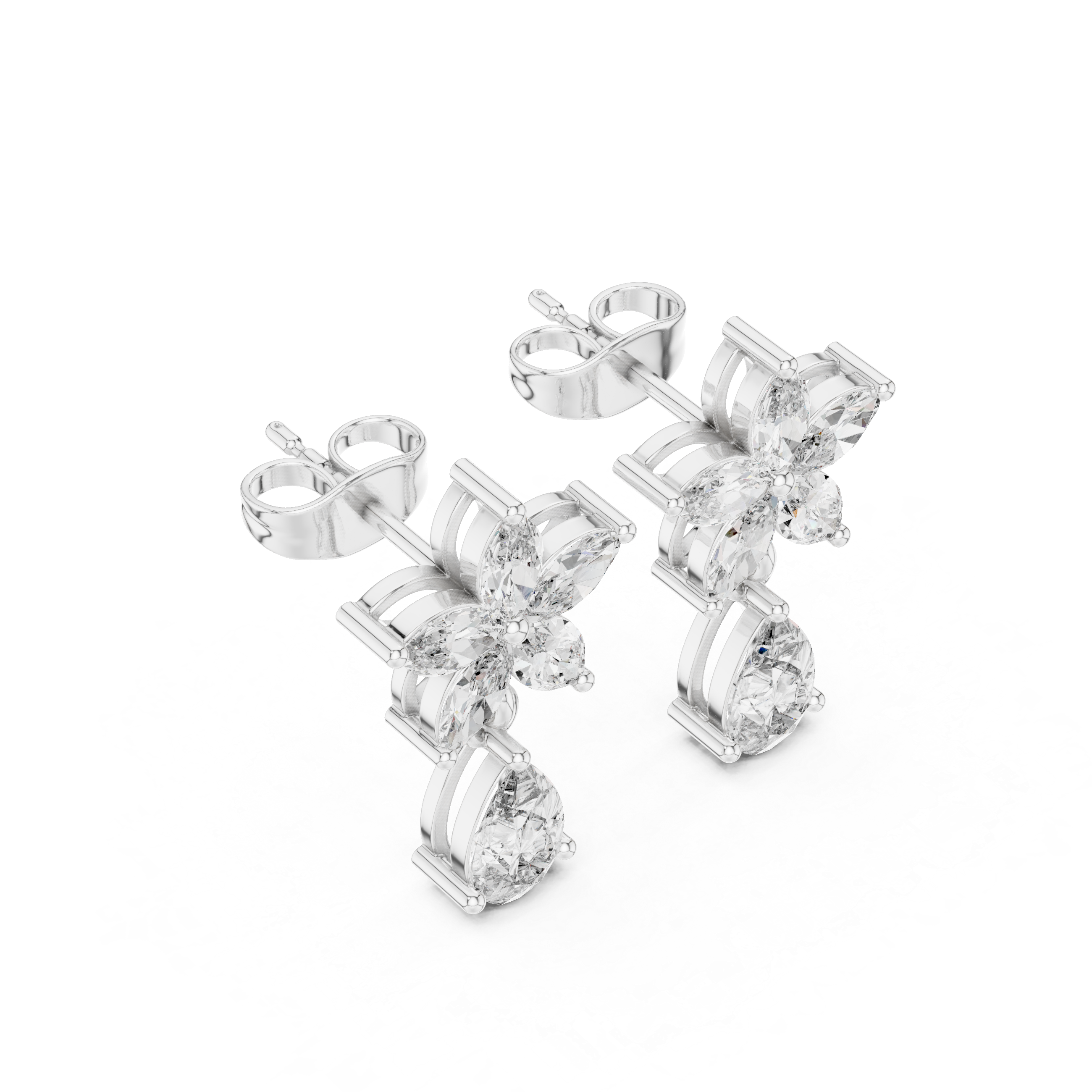 Floral Marquise Diamond Drop Earrings with Pear Cut Dangle