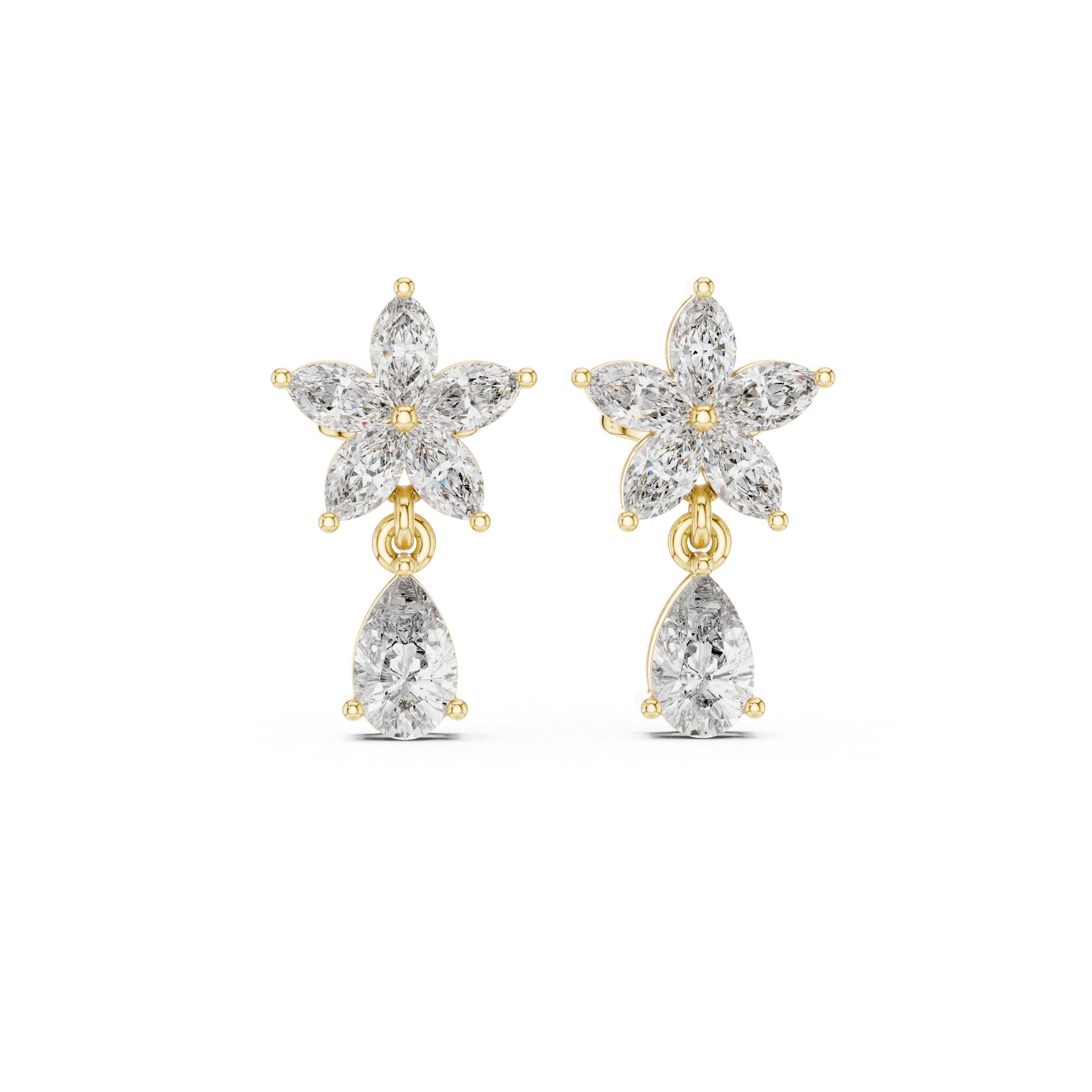 Floral Marquise Diamond Drop Earrings with Pear Cut Dangle