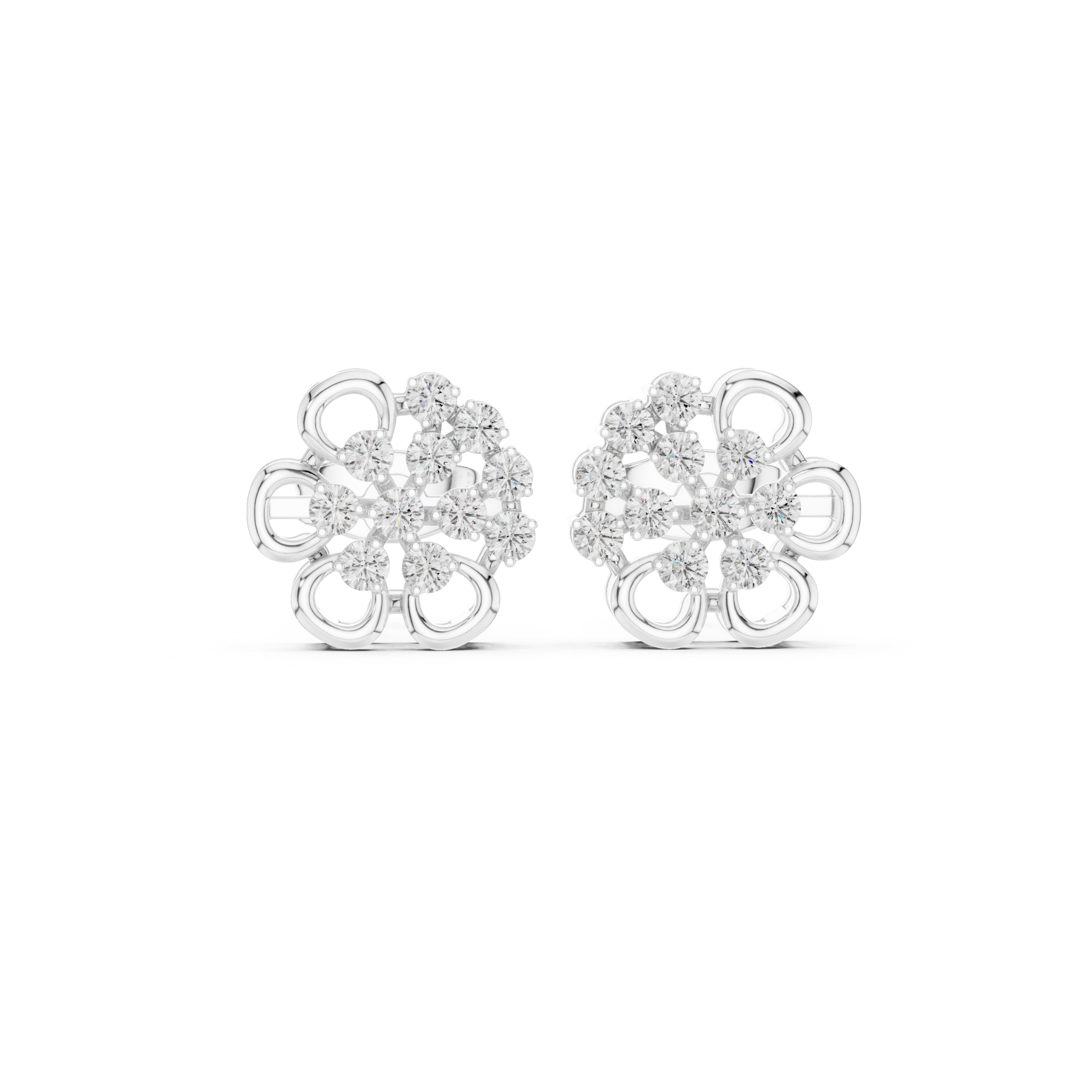 Vintage Floral Diamond Cluster Stud Earrings with Open Gold Motif