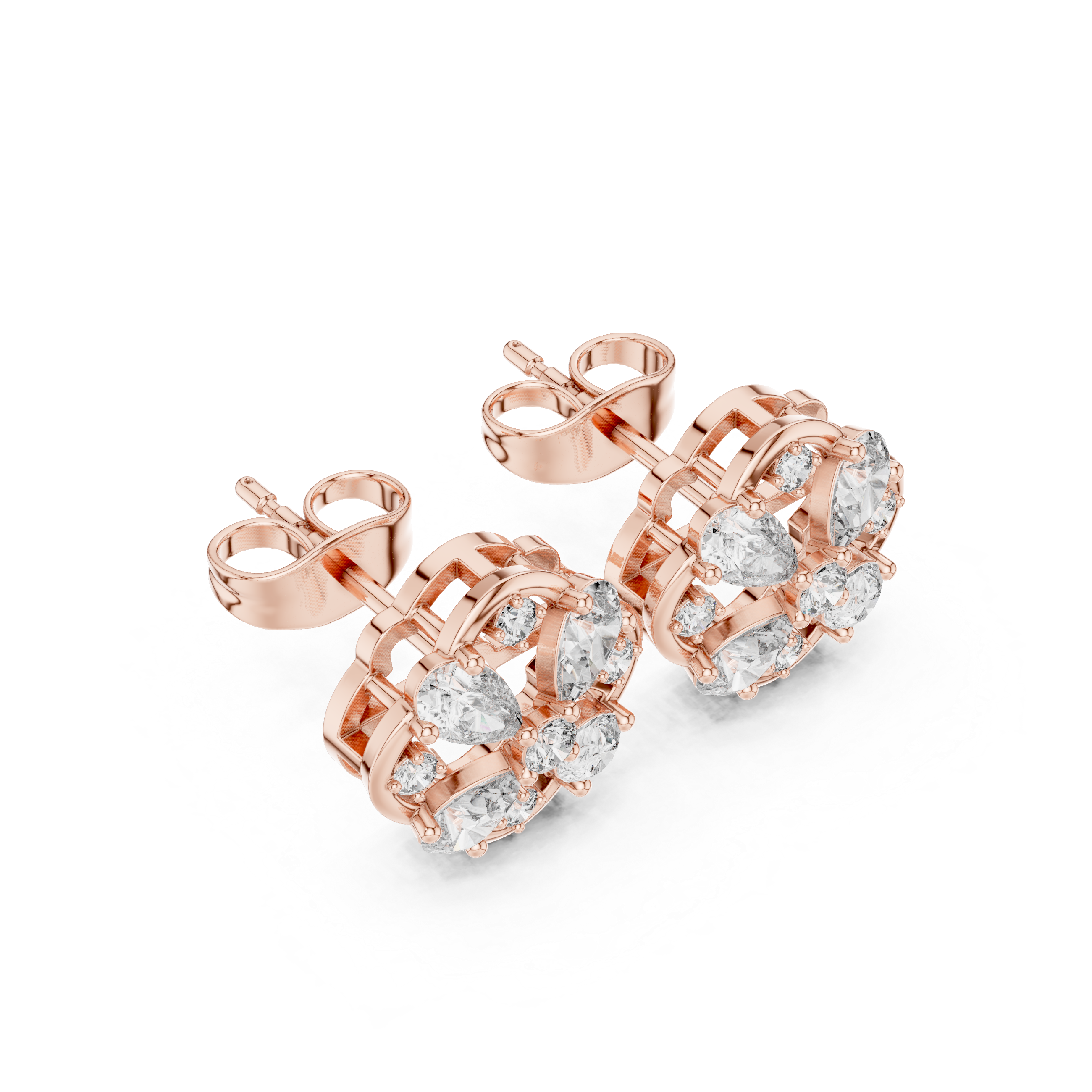 Floral Cluster Diamond Stud Earrings with Pear Accents