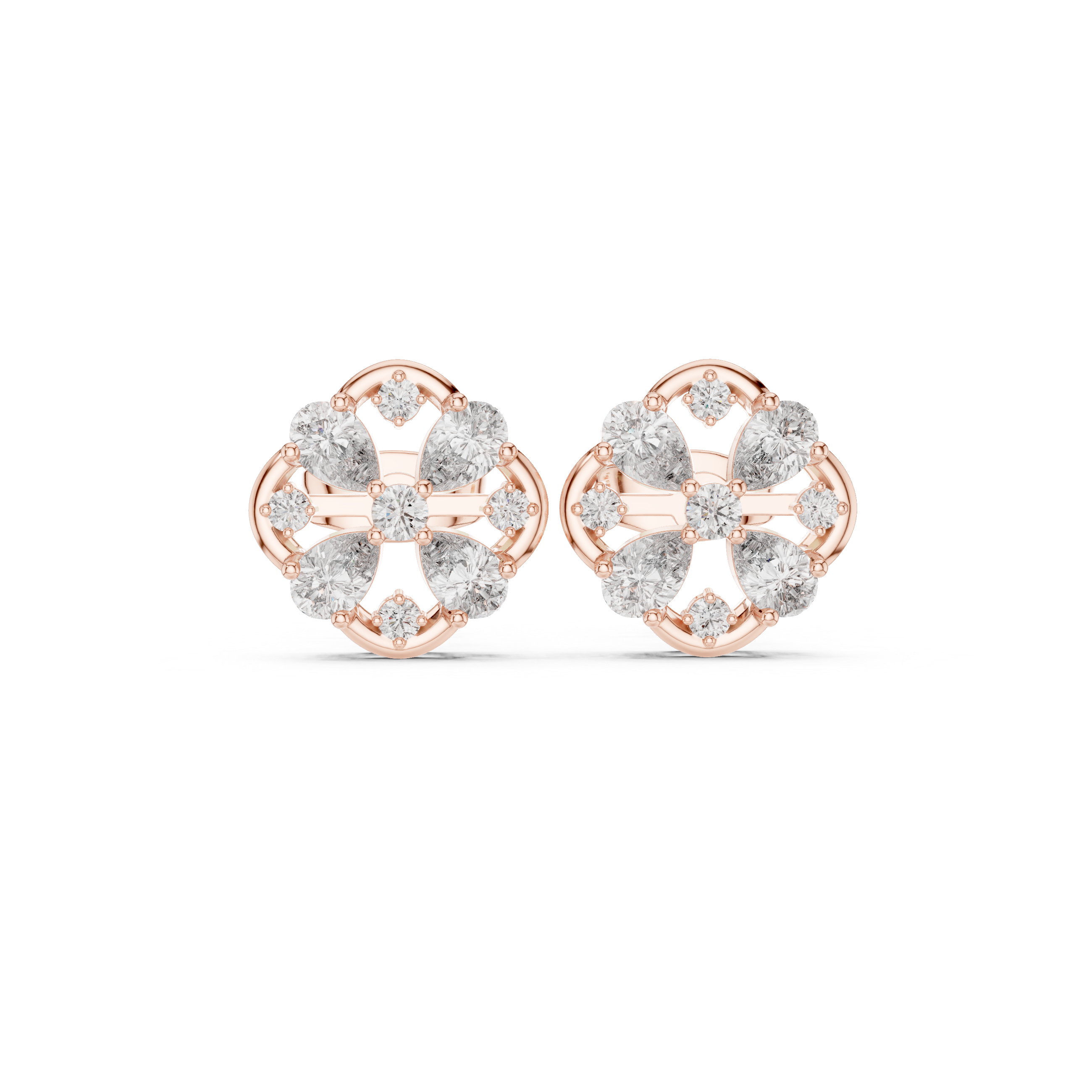 Floral Cluster Diamond Stud Earrings with Pear Accents
