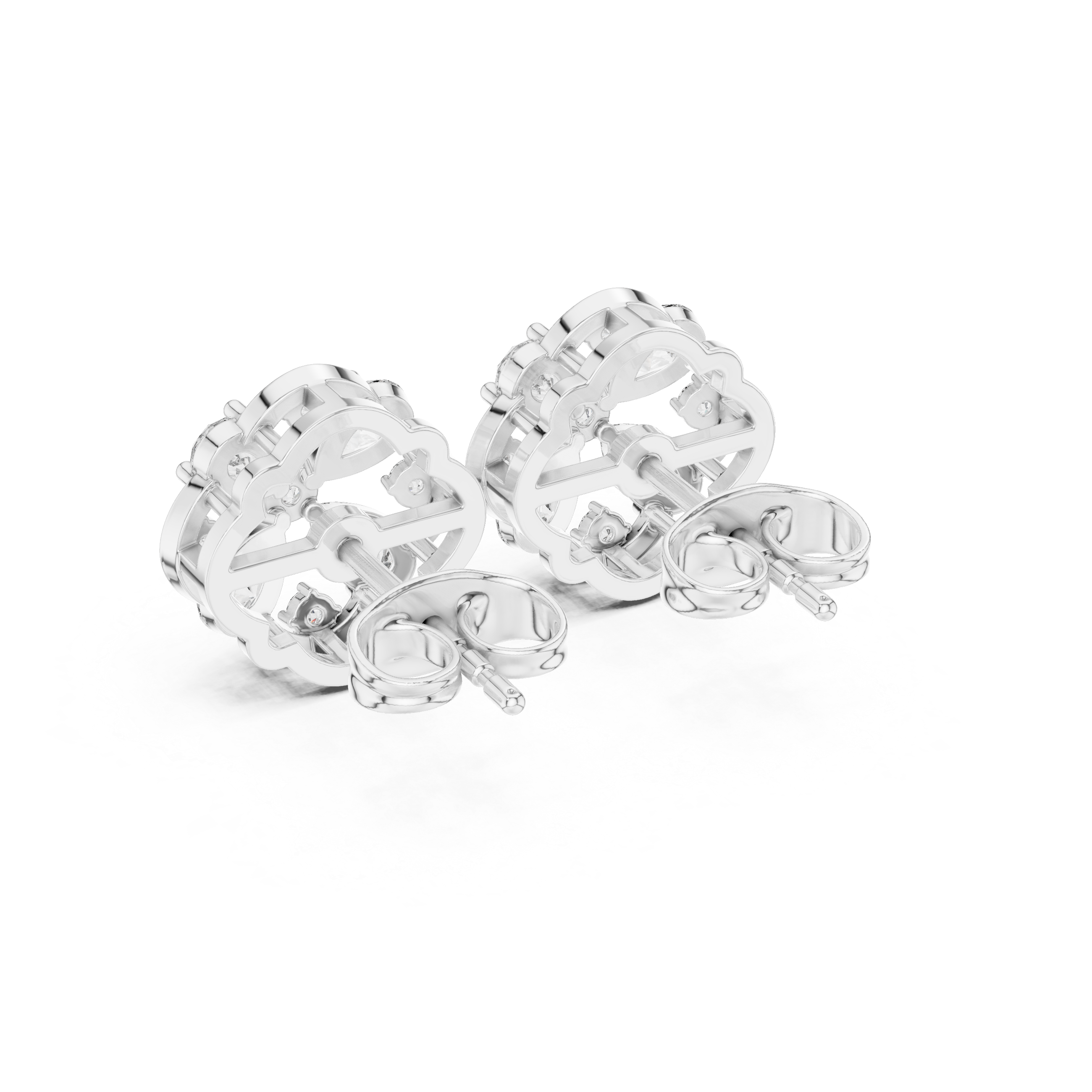 Floral Cluster Diamond Stud Earrings with Pear Accents