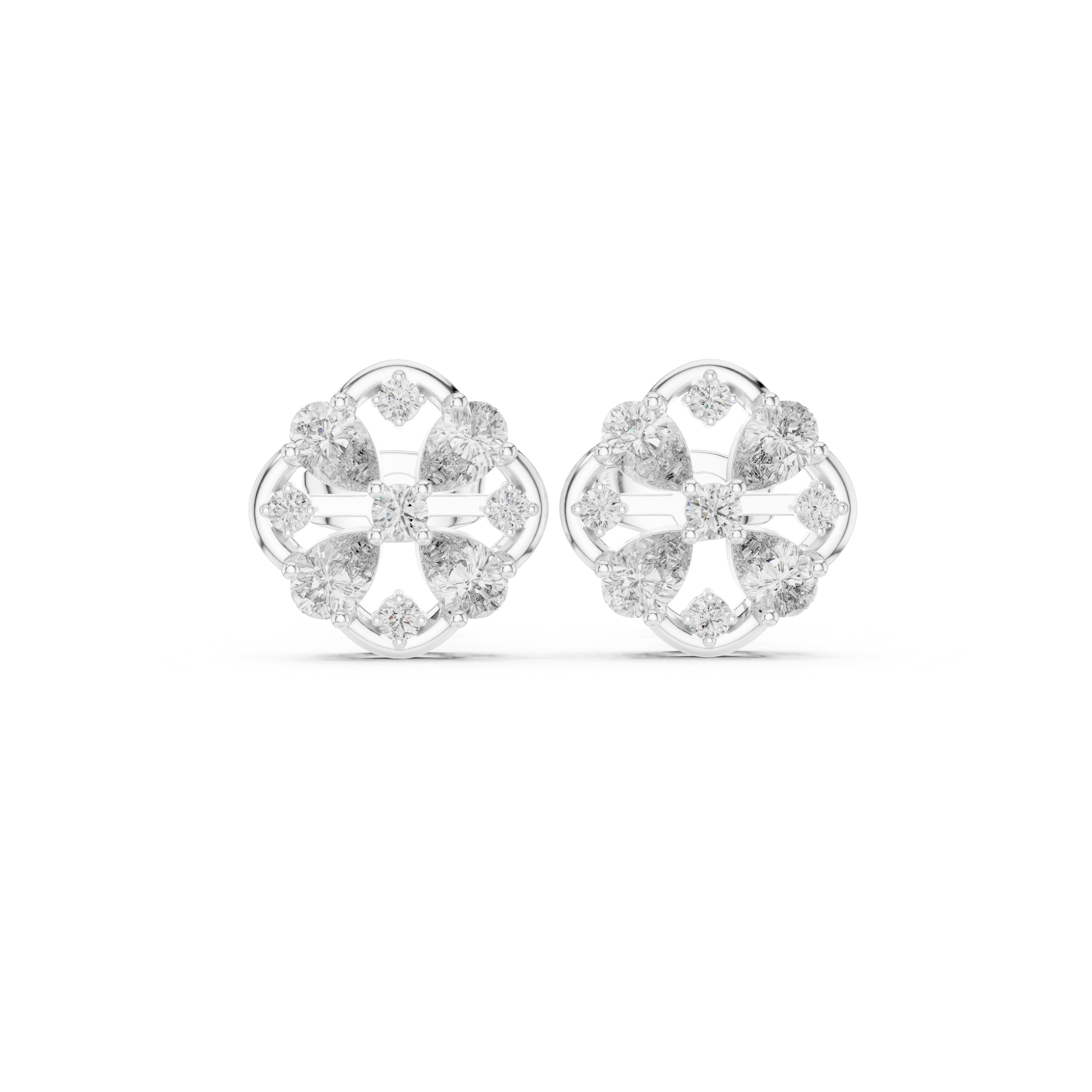 Floral Cluster Diamond Stud Earrings with Pear Accents