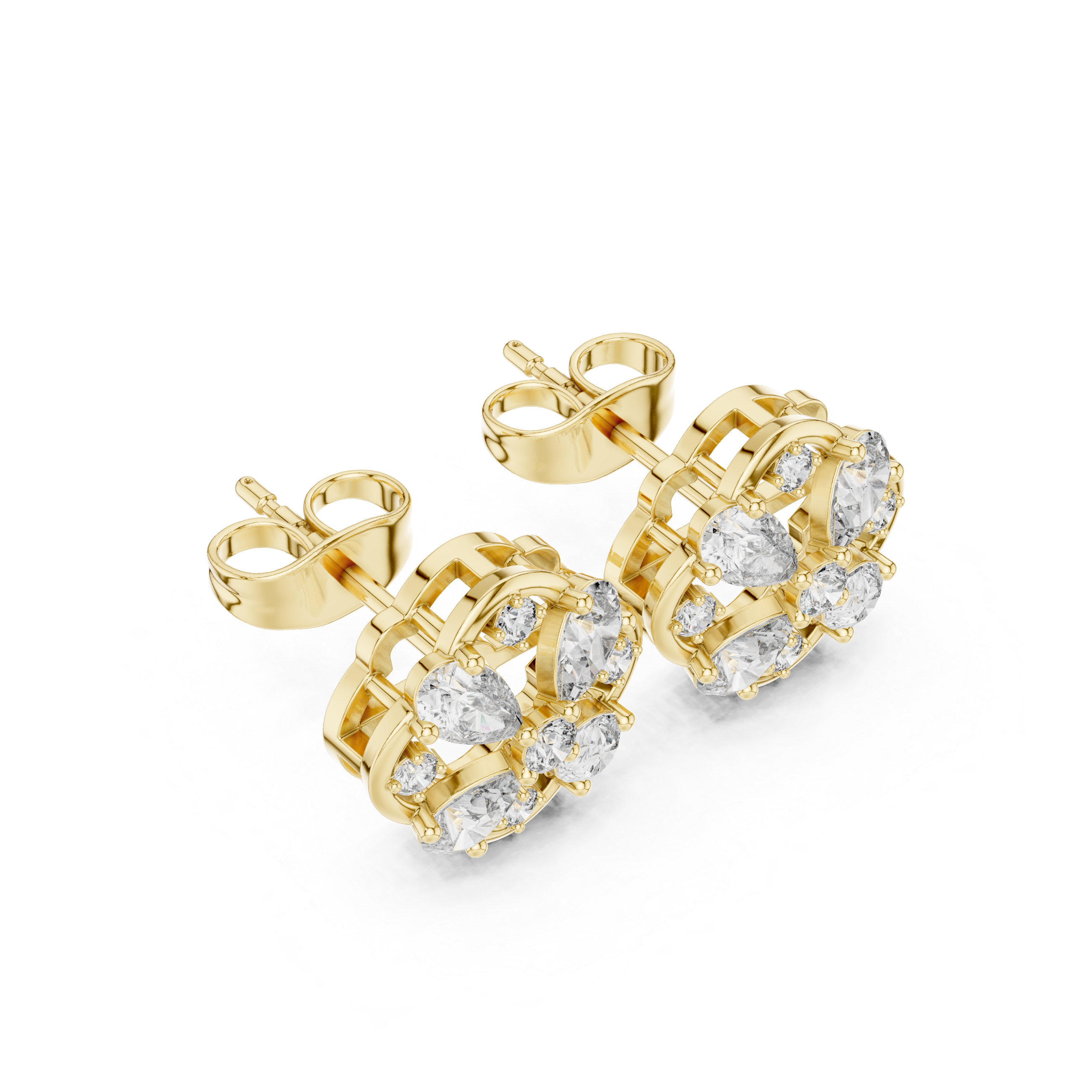 Floral Cluster Diamond Stud Earrings with Pear Accents