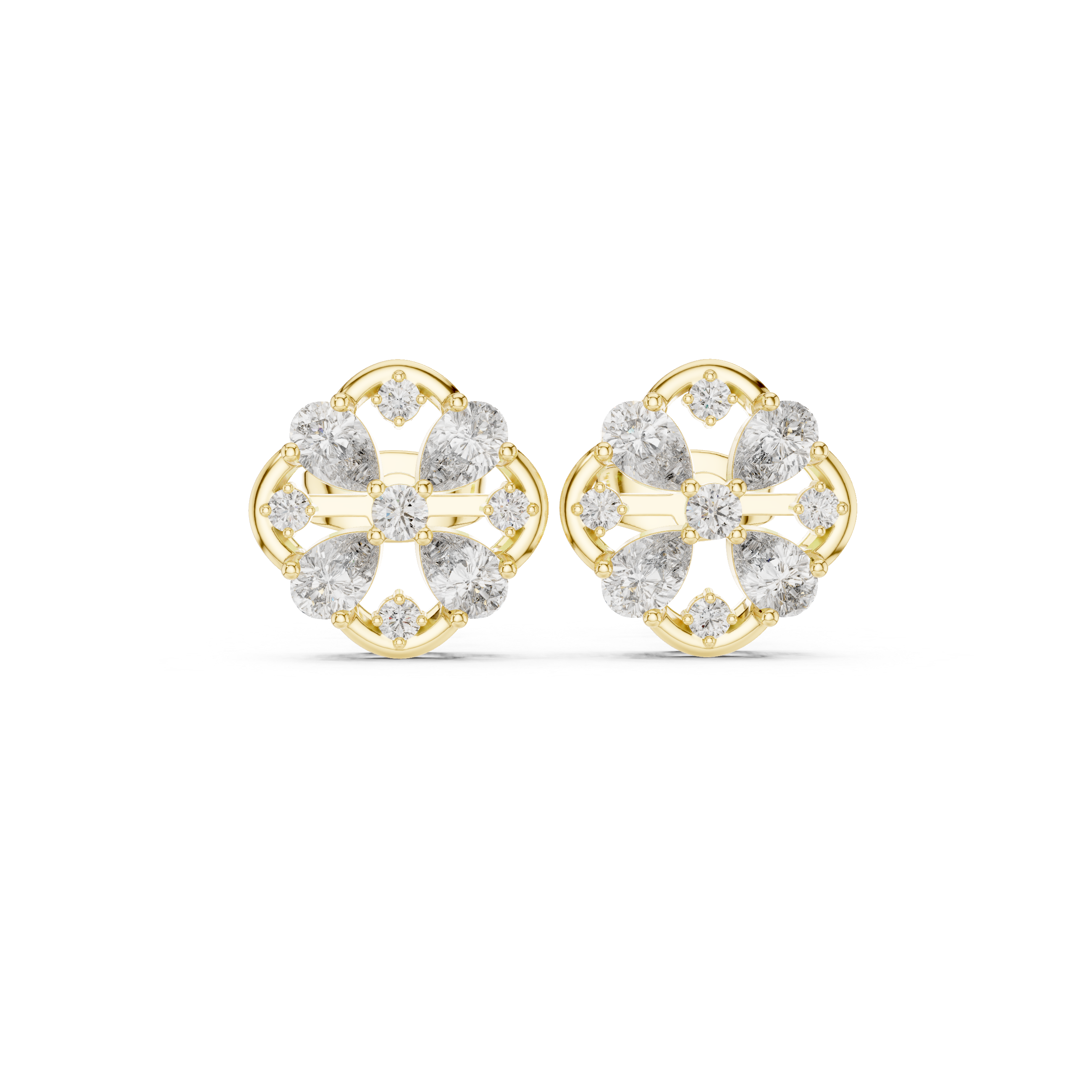 Floral Cluster Diamond Stud Earrings with Pear Accents