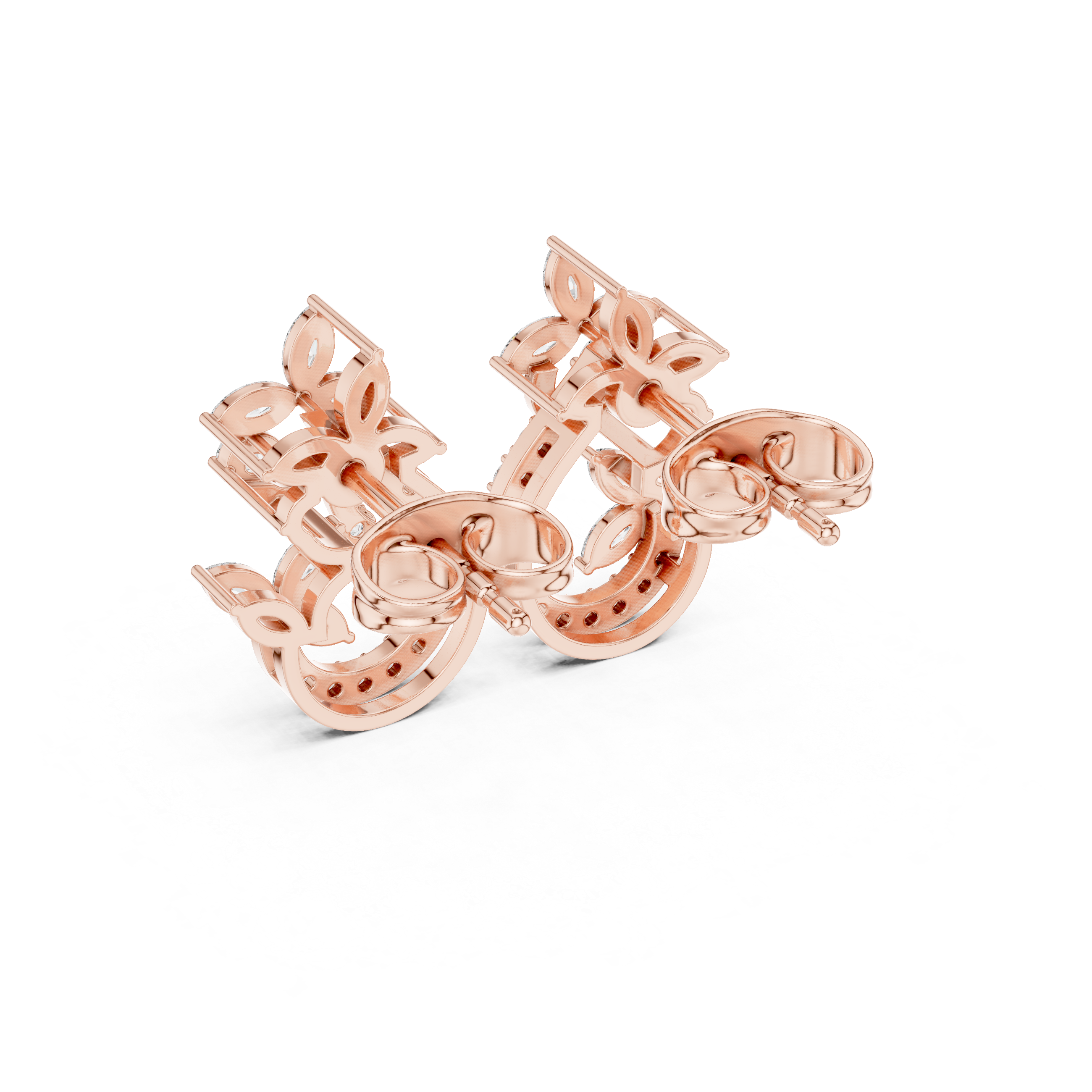 Marquise Floral Drop-Inspired Diamond Stud Earrings