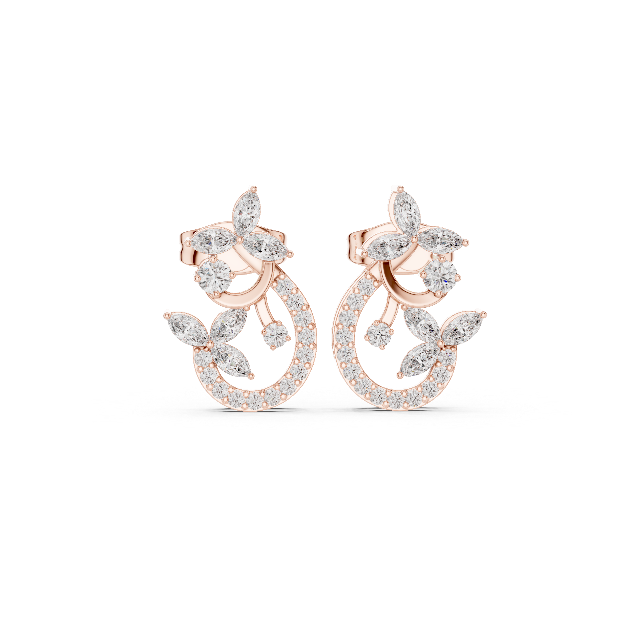 Marquise Floral Drop-Inspired Diamond Stud Earrings