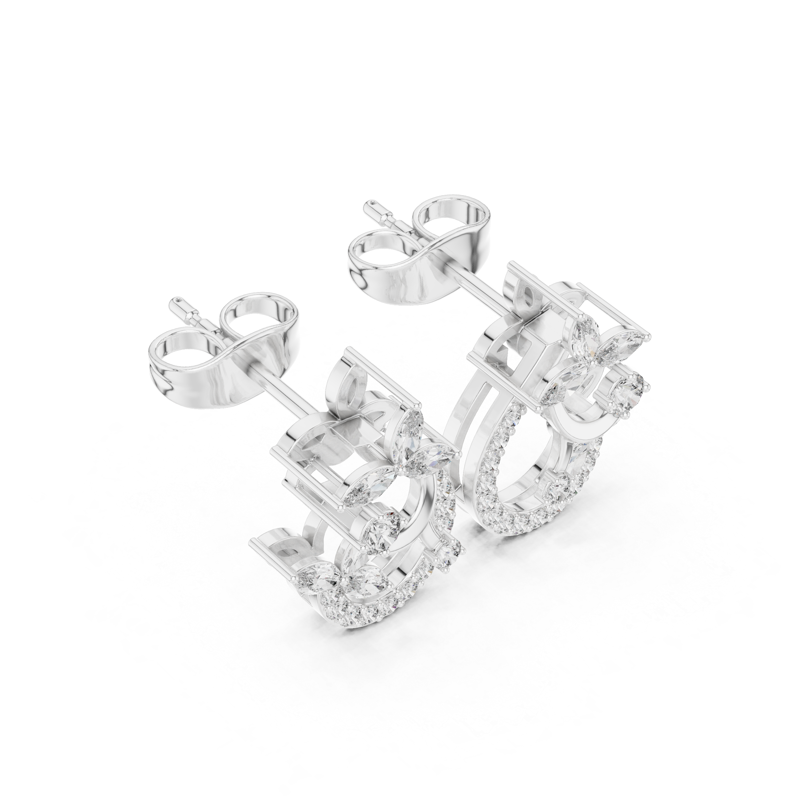 Marquise Floral Drop-Inspired Diamond Stud Earrings
