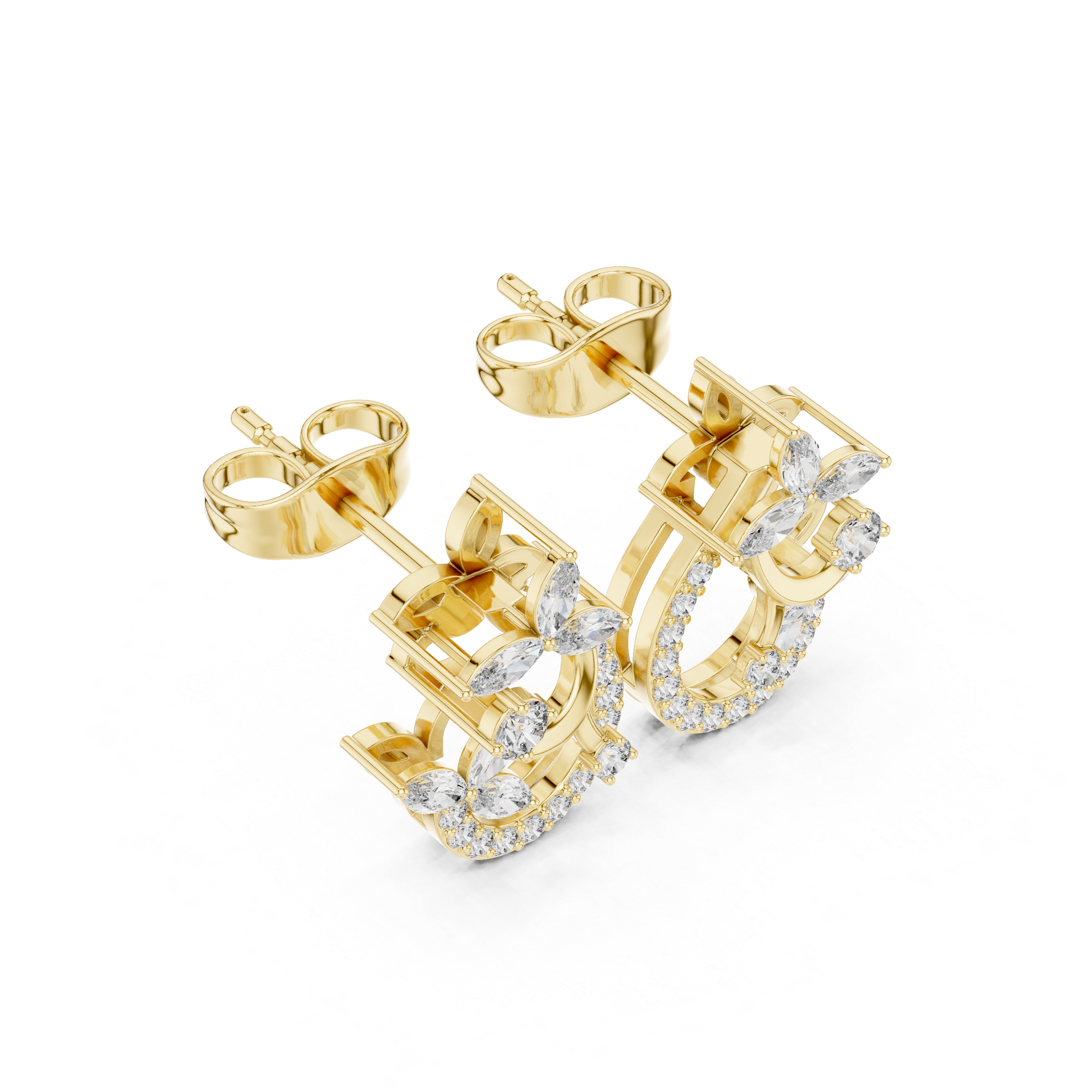 Marquise Floral Drop-Inspired Diamond Stud Earrings