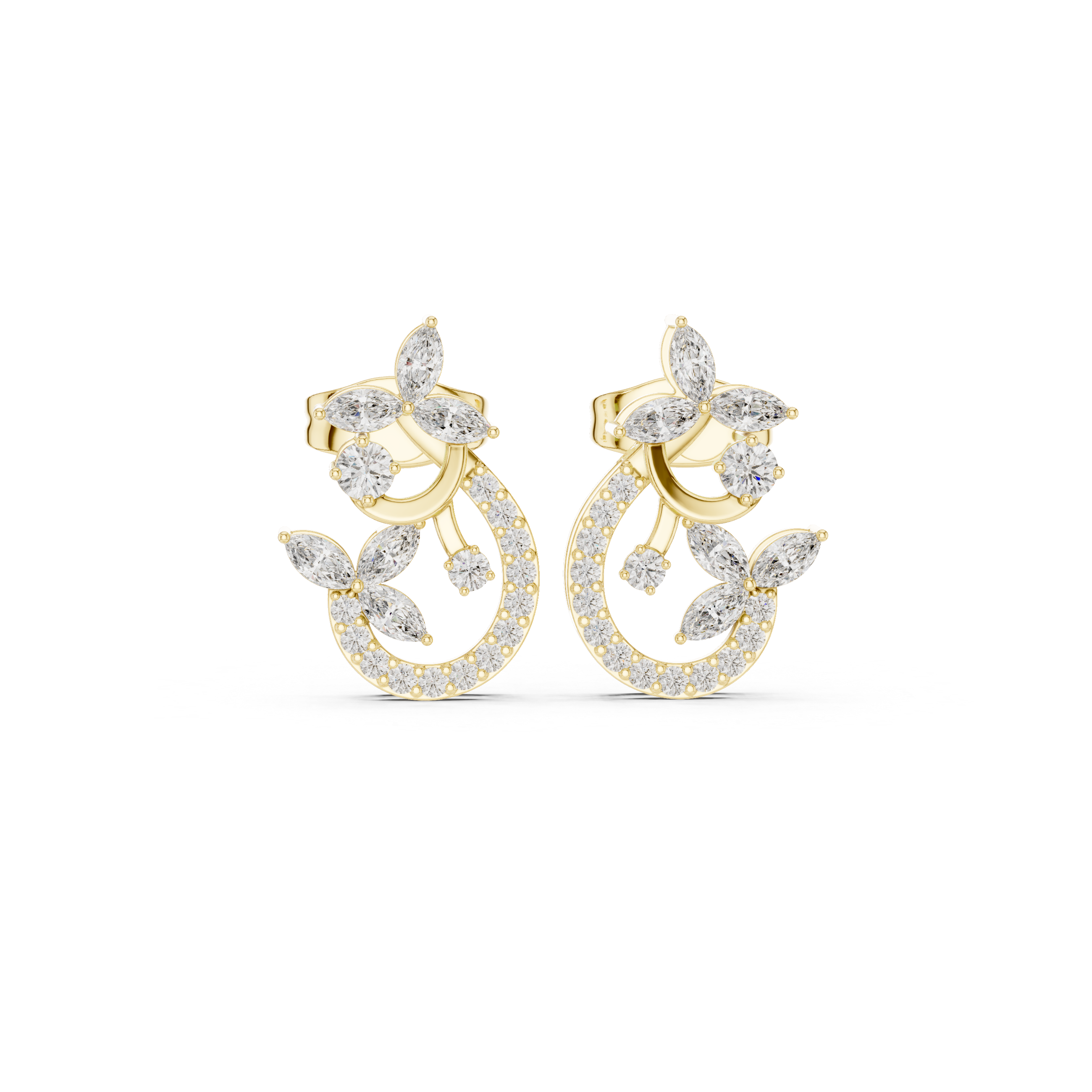 Marquise Floral Drop-Inspired Diamond Stud Earrings